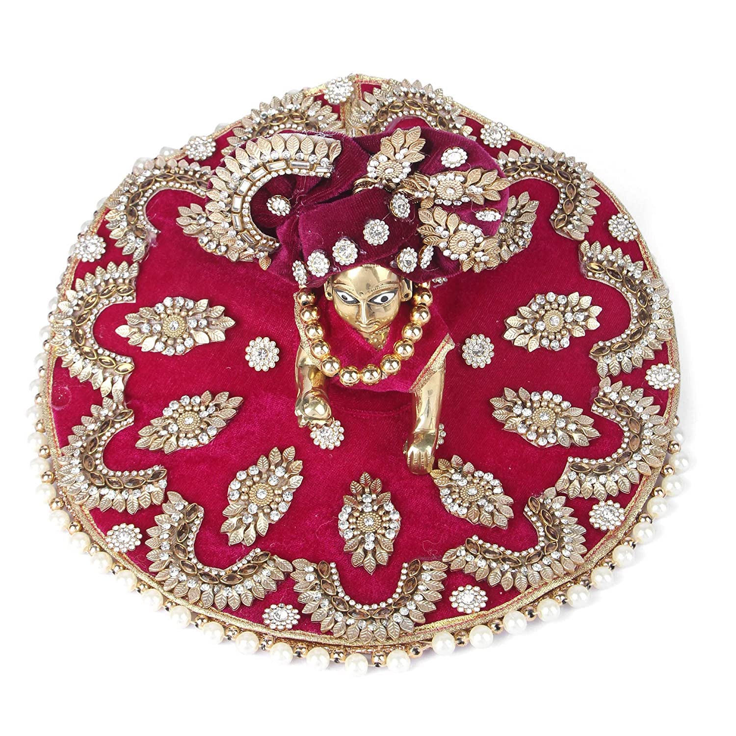 Ladoo Gopal poshak maroon de 10 pulgadas que incluye turbante y collar