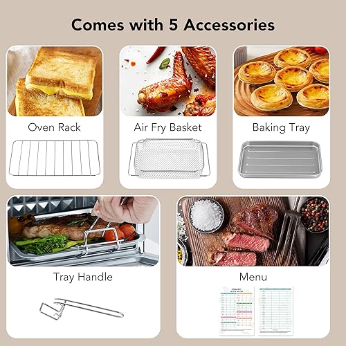 Miniatura 6 de Horno tostador con freidora de aire 6 en 1 de 12.7 cuartos de galón con infusión de vapor, compacto, precalentamiento rápido, freír al aire,