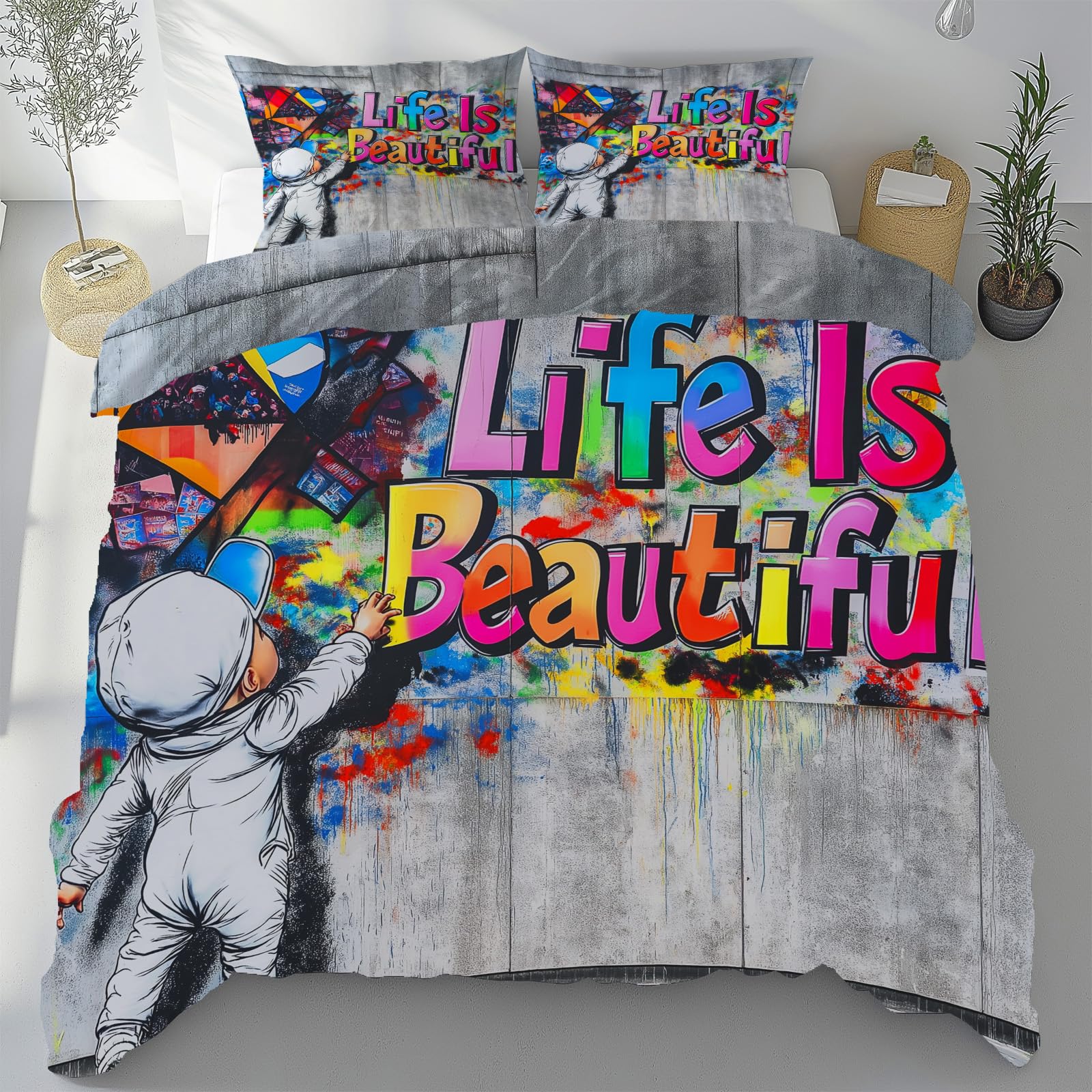Housse de couette 280x240 avec fermeture éclair pour lit double style hip hop