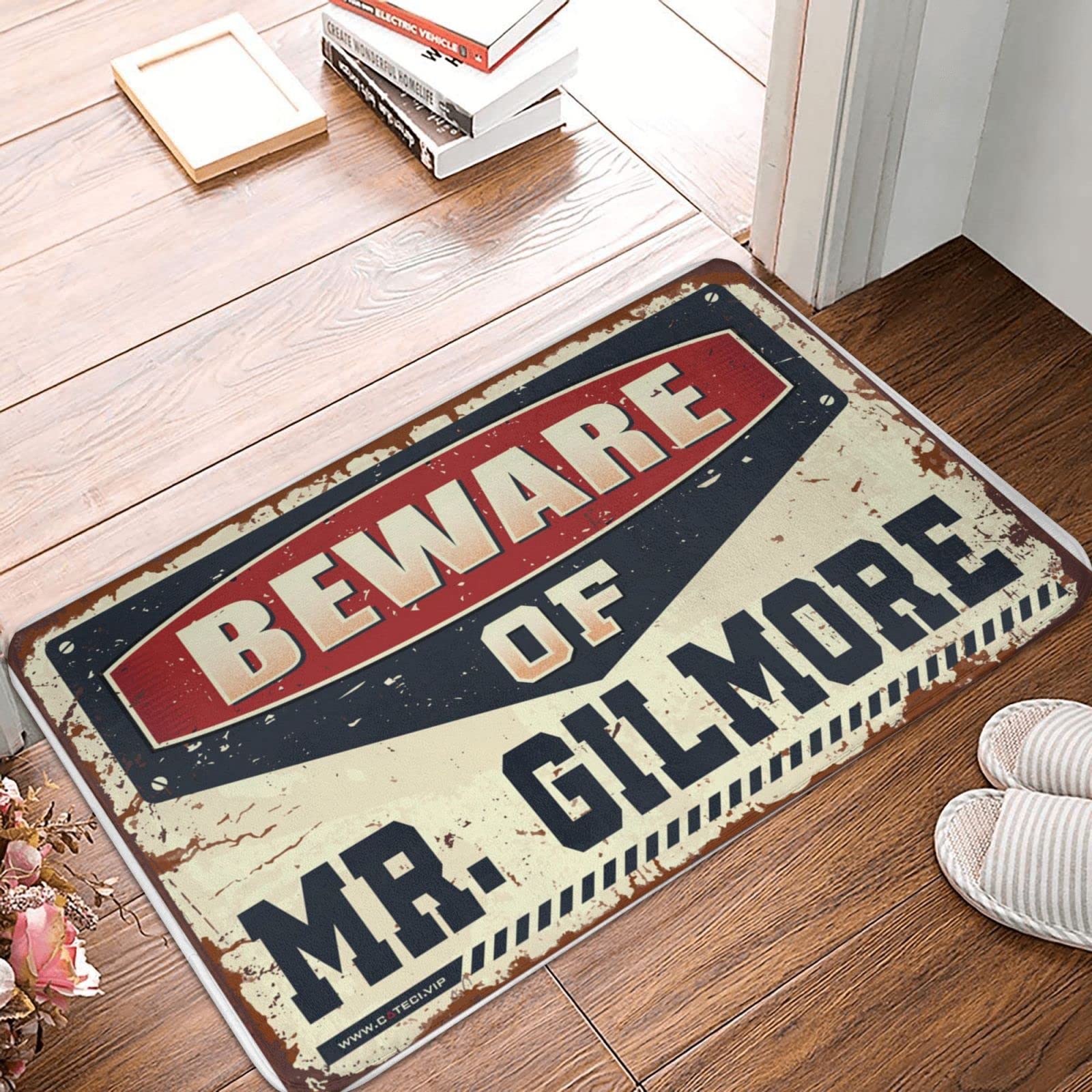 MaCave - Zerbino decorativo con scritta "Beware of Mr. Gilmore", per ragazzi e ragazzi, 65 x 90 cm