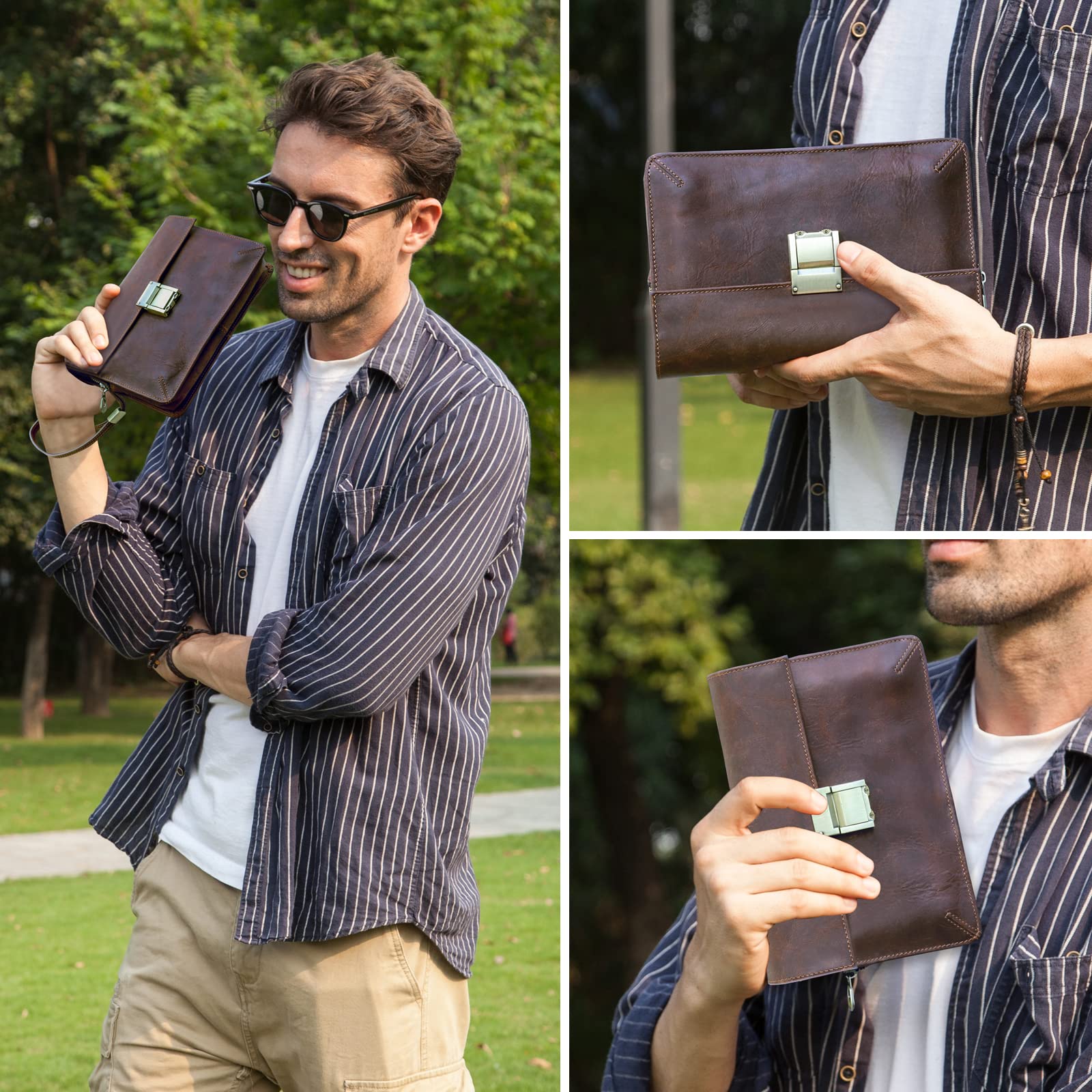 Pochette porta carte d'identità in vera pelle per uomo, portafoglio di grande capacità con serratura a combinazione antifurto