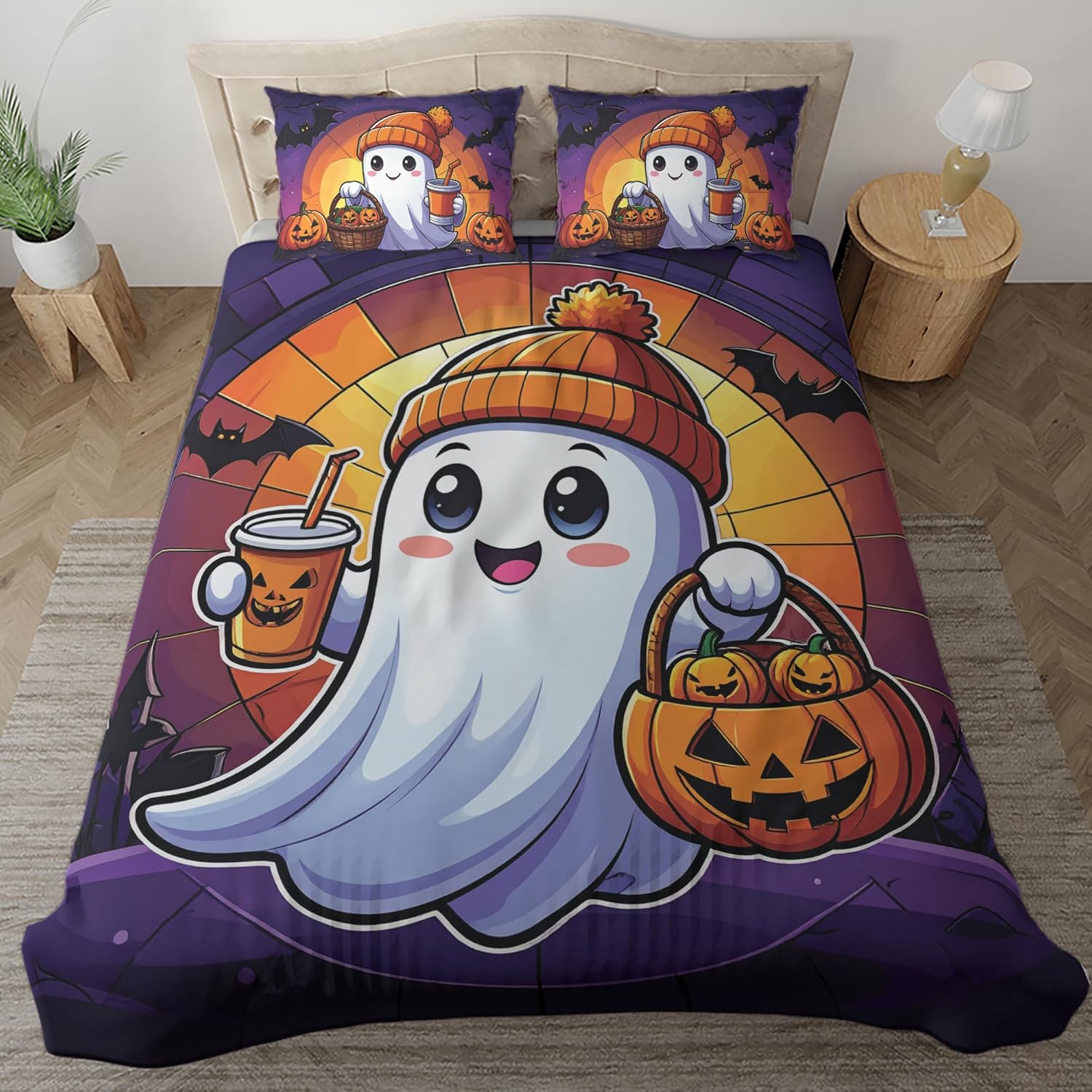 ThuhaTree Store Halloween Cute Ghost Bedding Set – Halloween Theme for Lovers