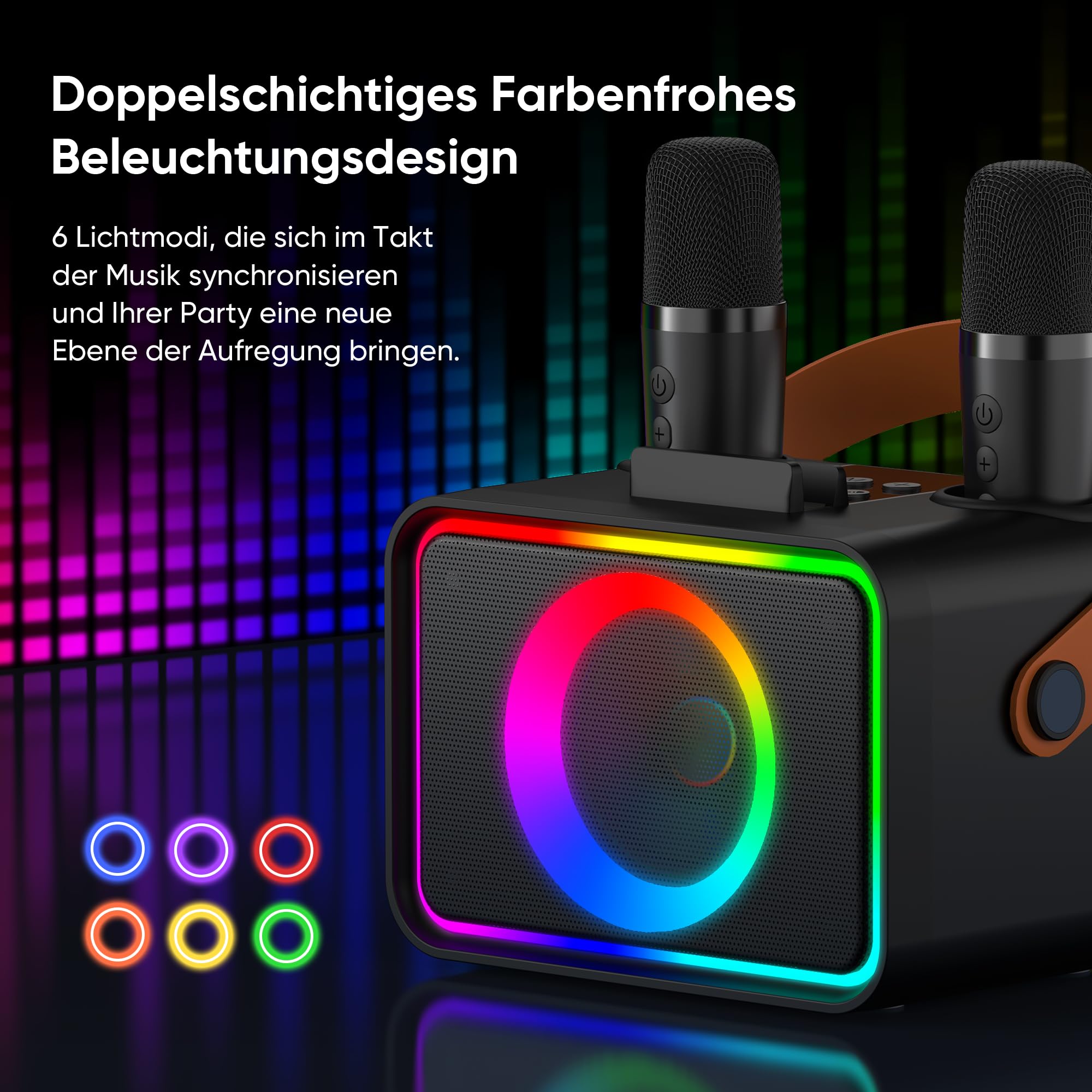 [2026] Karaoke Maschine 2 Mikrofonen: Karaoke Anlage mit 2 Karaoke Mikrofonen - Tragbare Bluetooth Karaoke Box Lautsprecher für Erwachsene Kinder Geschenk für Geburtstag PA Subwoofer Lautsprecher