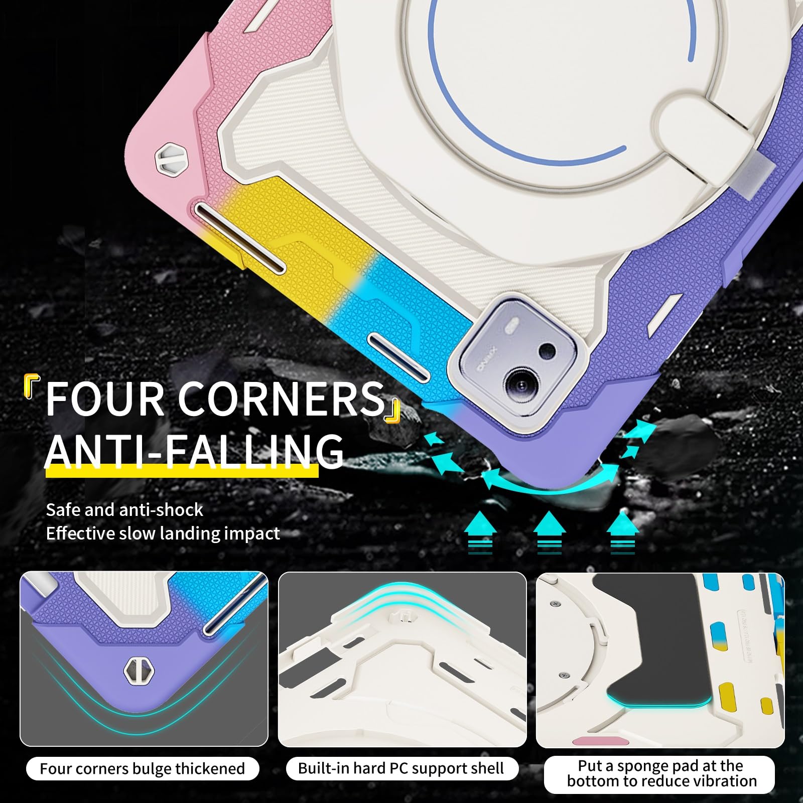 Pełne etui ochronne, wytrzymałe etui ochronne do Xiaomi Pad 7S Pro 32,5 cala, obrotowy stojak o 360°, pasek na ramię, uchwyt na ołówki i pierścień na uchwyt, odporny na wstrząsy pokrowiec dla dzieci i