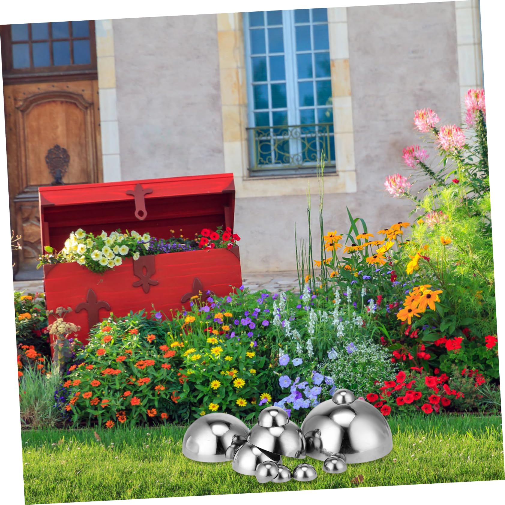 SOIMISS Edelstahl Garten Reflektierende Halbkugel Deko Kugeln Silber