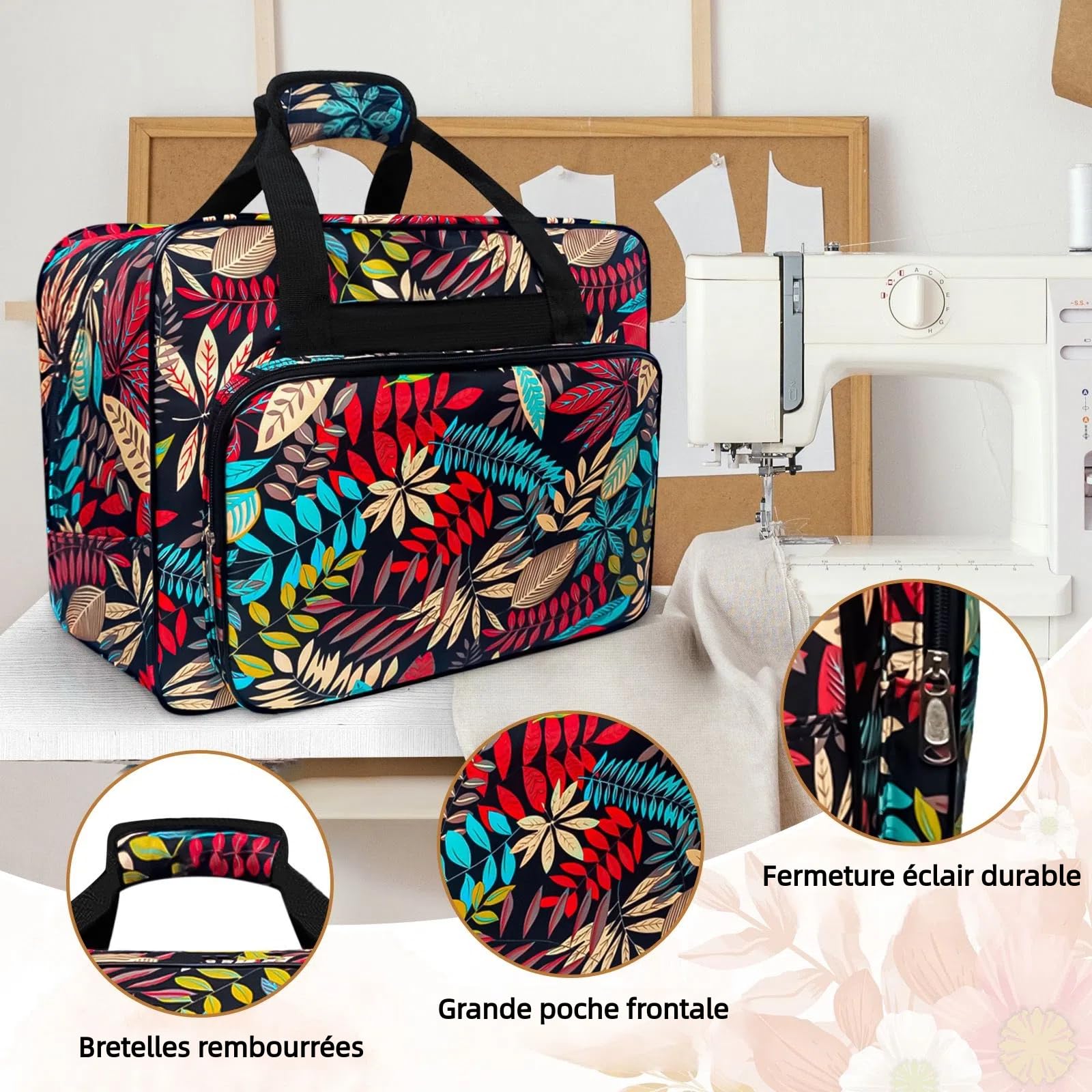 Harilla Sewing Machine Storage Tote Bag Sewing Machine Carrying Case Storage Cover Carrying Bag with Extra Pockets and Handles - Image 4
