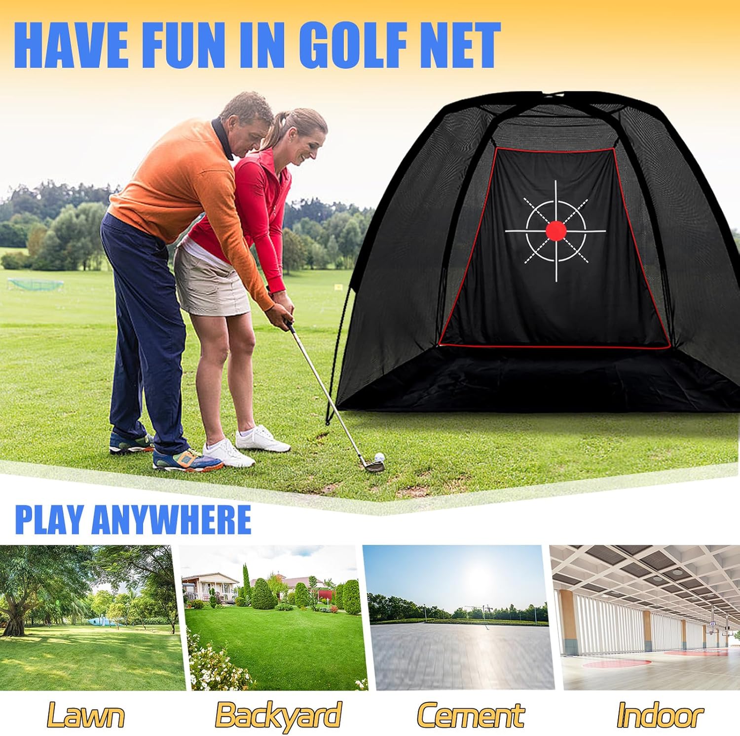 Golf Net Practice Hitting Driving Range - Quiet Impact Heavy Duty Training Cage with Triple-Turf Mat for Backyard Garage Indoor Outdoor - Gifts for Men Beginners