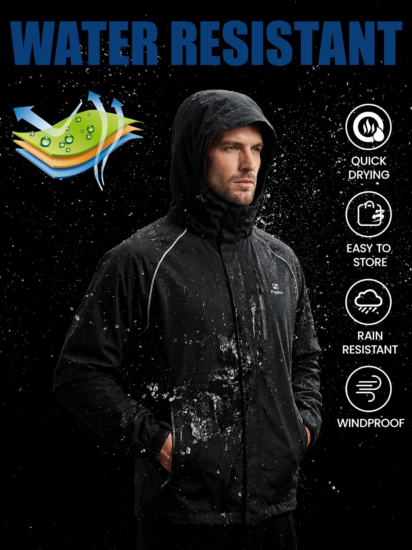 Chubasquero para hombre, ligero, impermeable, plegable, con capucha, chaqueta reflectante para bicicleta, cortavientos, transpirable, para senderismo, correr, camping al aire libre
