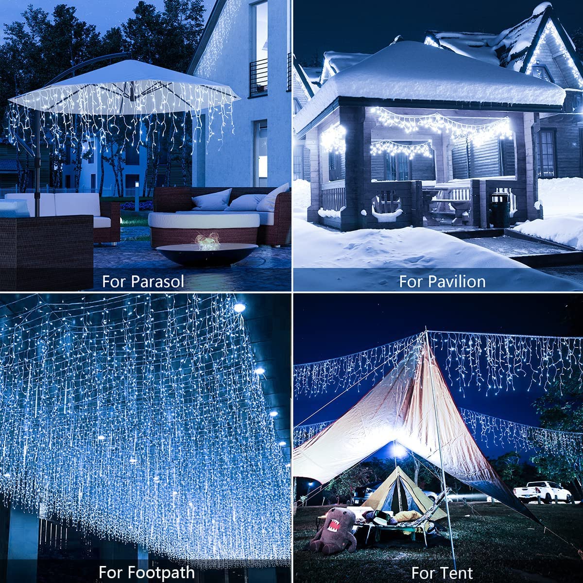 KINGCOO Luci solari a forma di ghiacciolo di Natale, impermeabili, 10 m, 300 LED, con 60 gocce e 8 modalità, telecomando per Natale, camera da letto, feste di nozze, finestre, decorazione da parete