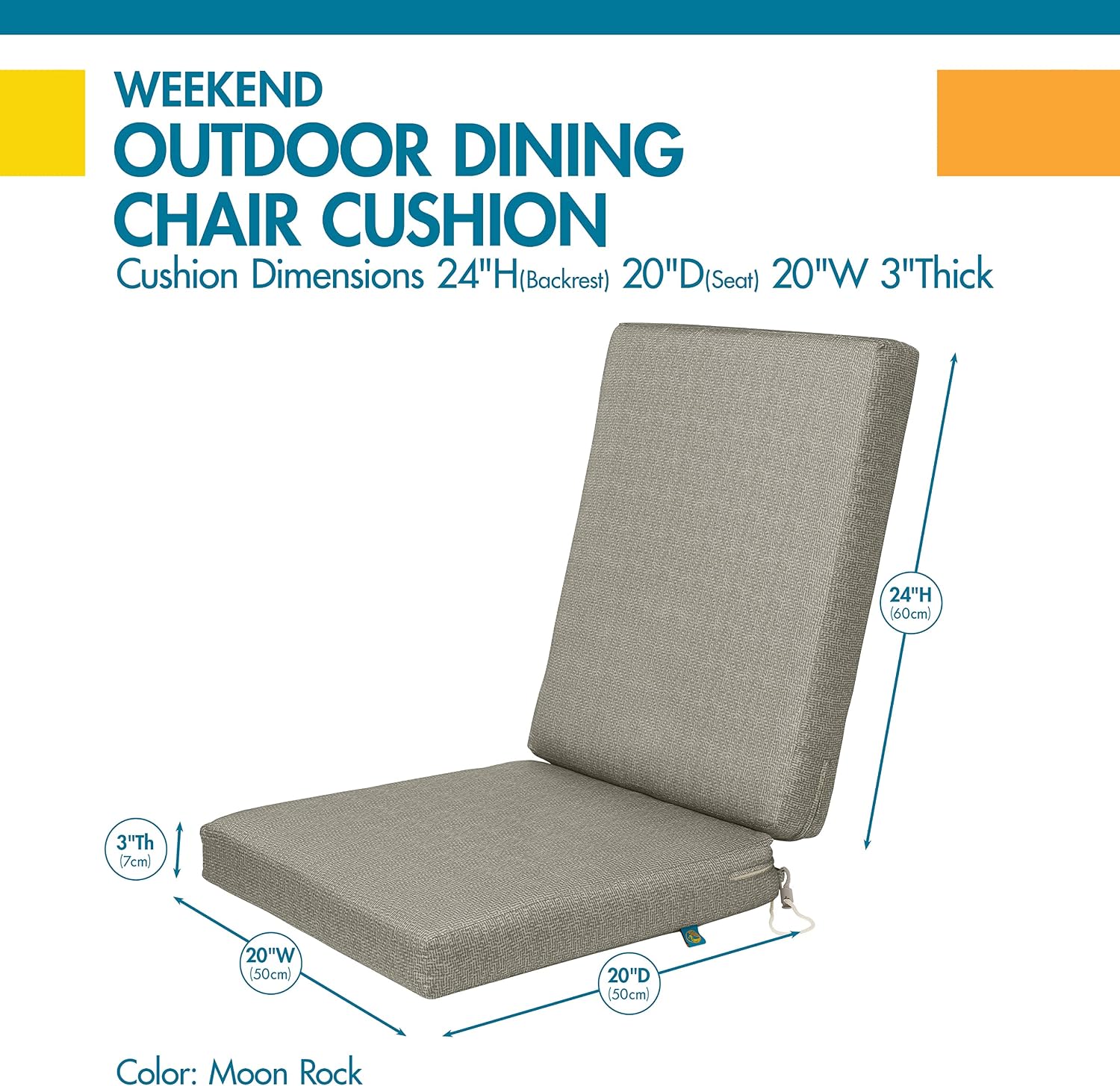 DUCKCOVERS® Weekend Water-Resistant Outdoor Dining Chair Cushions, 44 x 20 x 3 Inch, Moon Rock, Deep Seat Patio Cushions