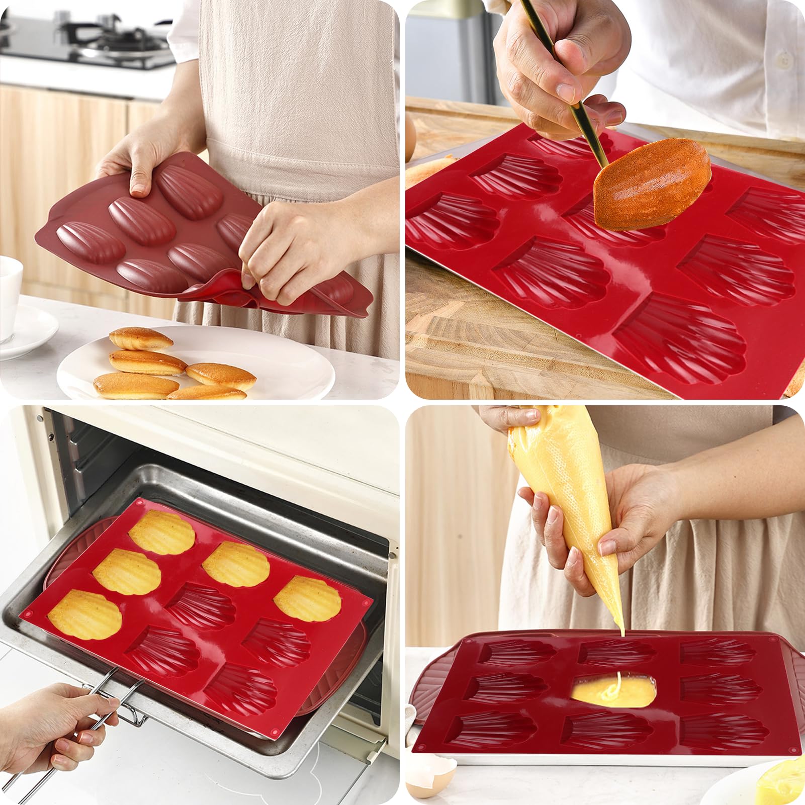 Set van 2 madeleine mallen van siliconen, antiaanbaklaag, 9 holtes, herbruikbare en duurzame vormen voor zachte madeleines, BPA-vrij, bestand tegen hoge temperaturen, gemakkelijk te reinigen