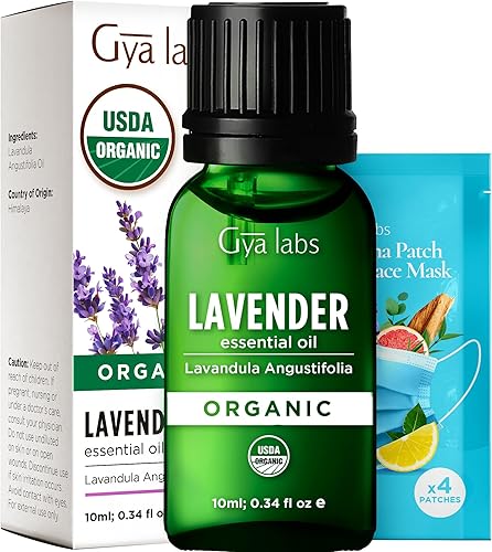 Gya Labs Aceite esencial de lavanda orgánica certificado por USDA para difusor, 100% puro y natural, aceite de lavanda orgánico para cabello y piel,