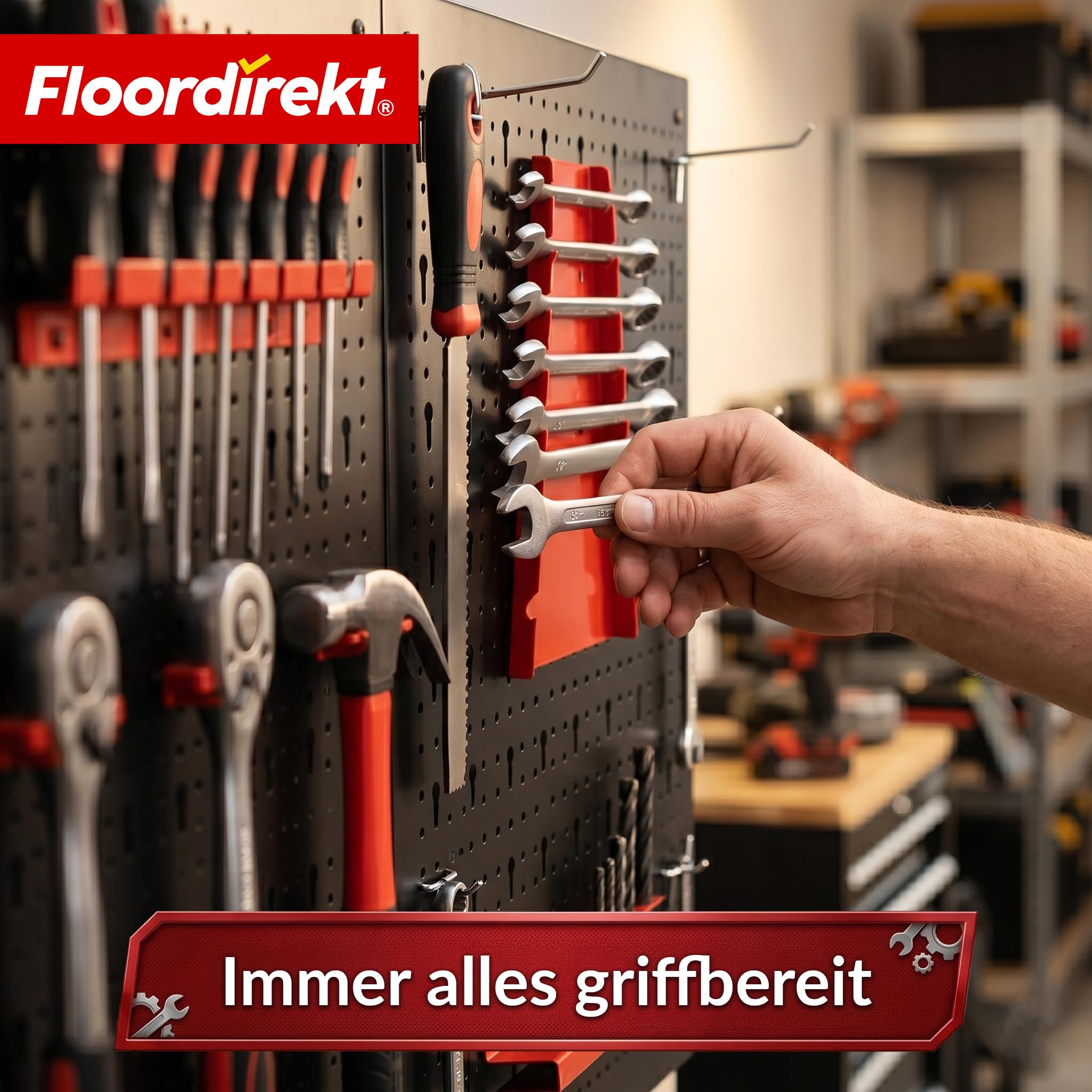 Floordirekt Werkzeug Lochwand aus Metall 160x60 cm Werkzeugwand Lochplatte - 4 Platten Set, für Werkbank, Garage, Werkstatteinrichtung