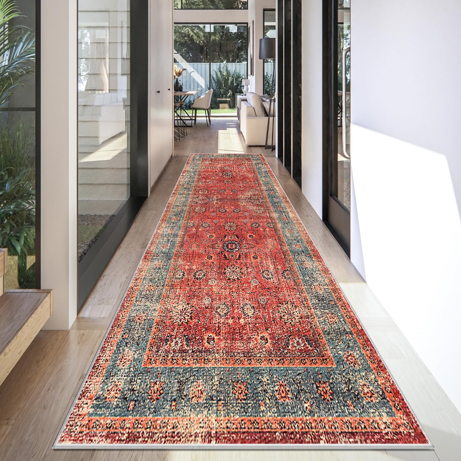 Carpet Runner for Hallway Long Washable Kitchen Rugs Runner for Entryway Non Slip Hall Runner 120 x 450 cm Area Rug Door Mats Indoor Floor Carpet Runner Rugs for Hallway Kitchen Laundry Room Bedroom