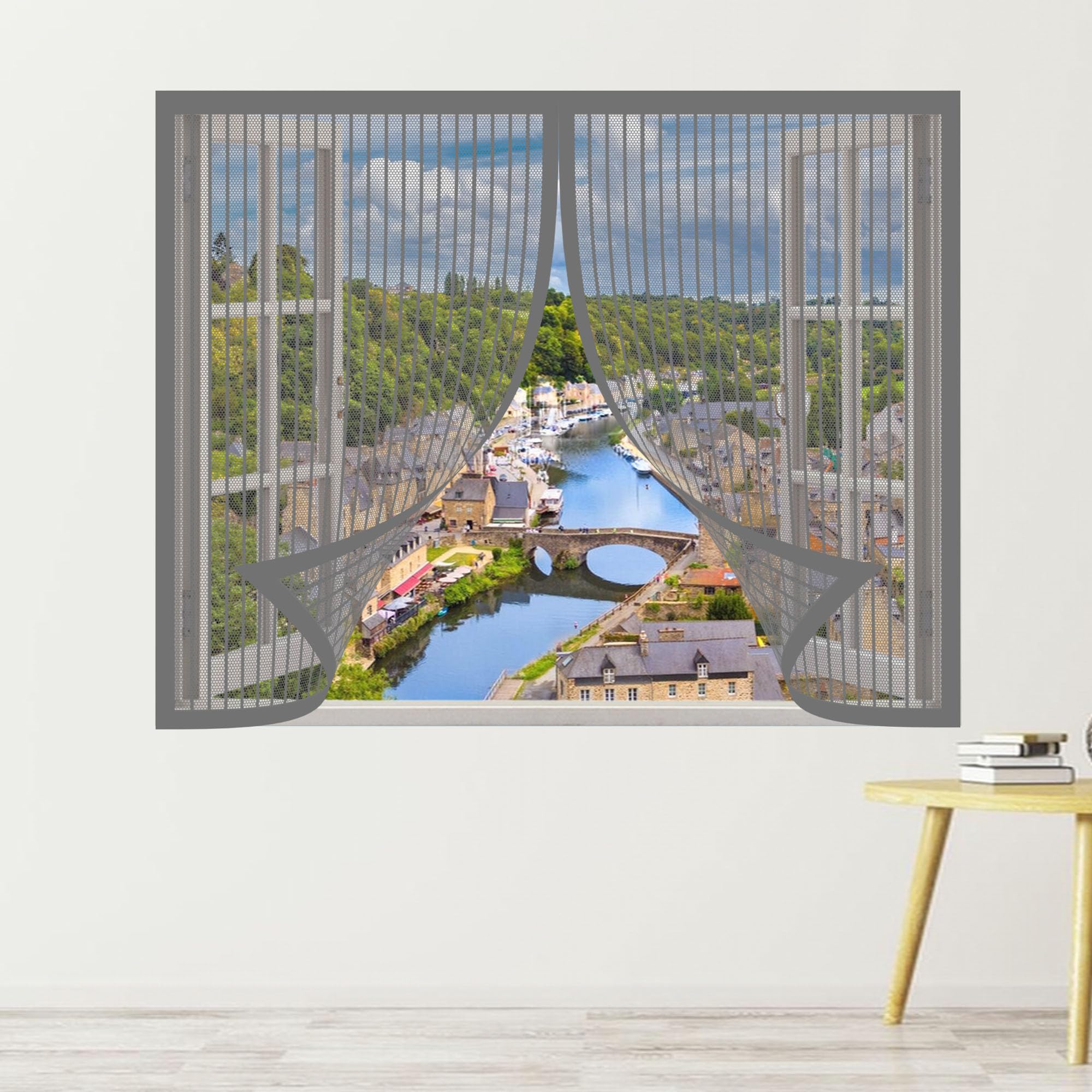 Magnetic Fly Screen Window Large 85 x 145 cm Heavy Duty Bug Mesh Curtain Without Drilling Easy to Install for Door and Window, Grey