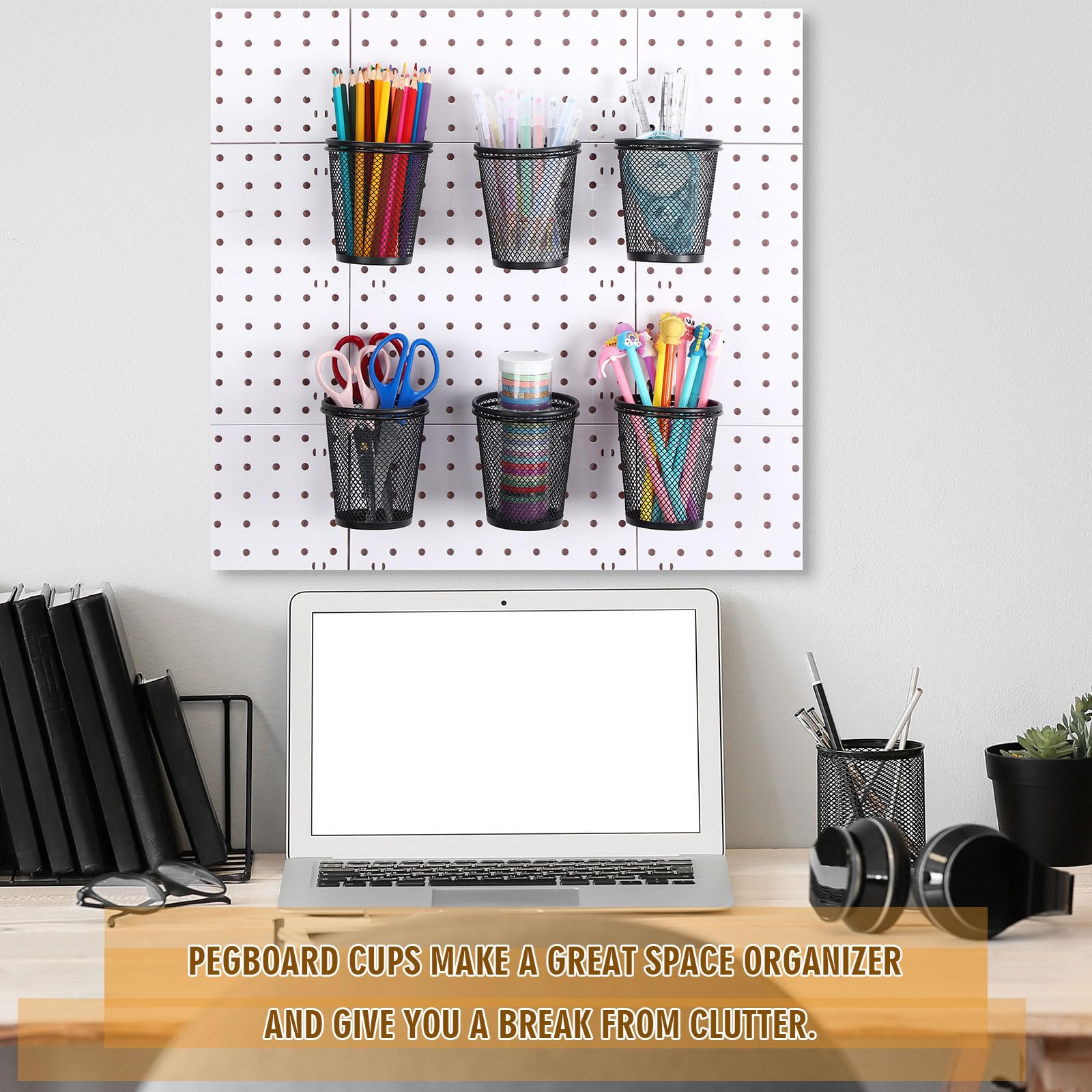 Spakon 6 Sets Pegboard Cups With Ring Hooks Pegboard Bin Holder Pegboard Organizer Multipurpose Pen Cup Metal Pencil Holder Peg Boards Accessories For Desk Classroom Office Garage Workshop Black - View #5