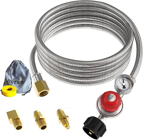 Miniatura 1 de Manguera reguladora de propano QCC1 ajustable de alta presión de 8 pies 0-30PSI con indicador de flujo de gas de 0-60 PSI, 38 hembra a 18 MNPT, 38