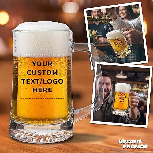 Miniatura 7 de DISCOUNT PROMOS Tazas de cerveza de vidrio ARC personalizadas de 25 onzas, juego de 6, paquete personalizado a granel, ideal para Octoberfest, pub,