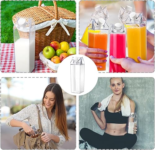 Miniatura 6 de Botellas de agua de cartón de leche transparente, 17 onzas, a prueba de fugas, bonita botella de leche cuadrada portátil para deportes al aire