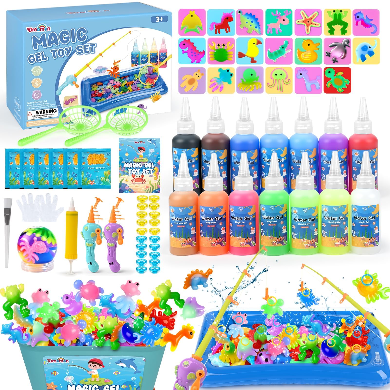 Dreamon Aqua Gelz Set, 71PCS Magic Jelly Set con 14 Gel Colorati, 2 Canne da Pesca, Giocattolo Educativo per Bambini 3+ Anni, Regalo DIY Ragazzi e Ragazze