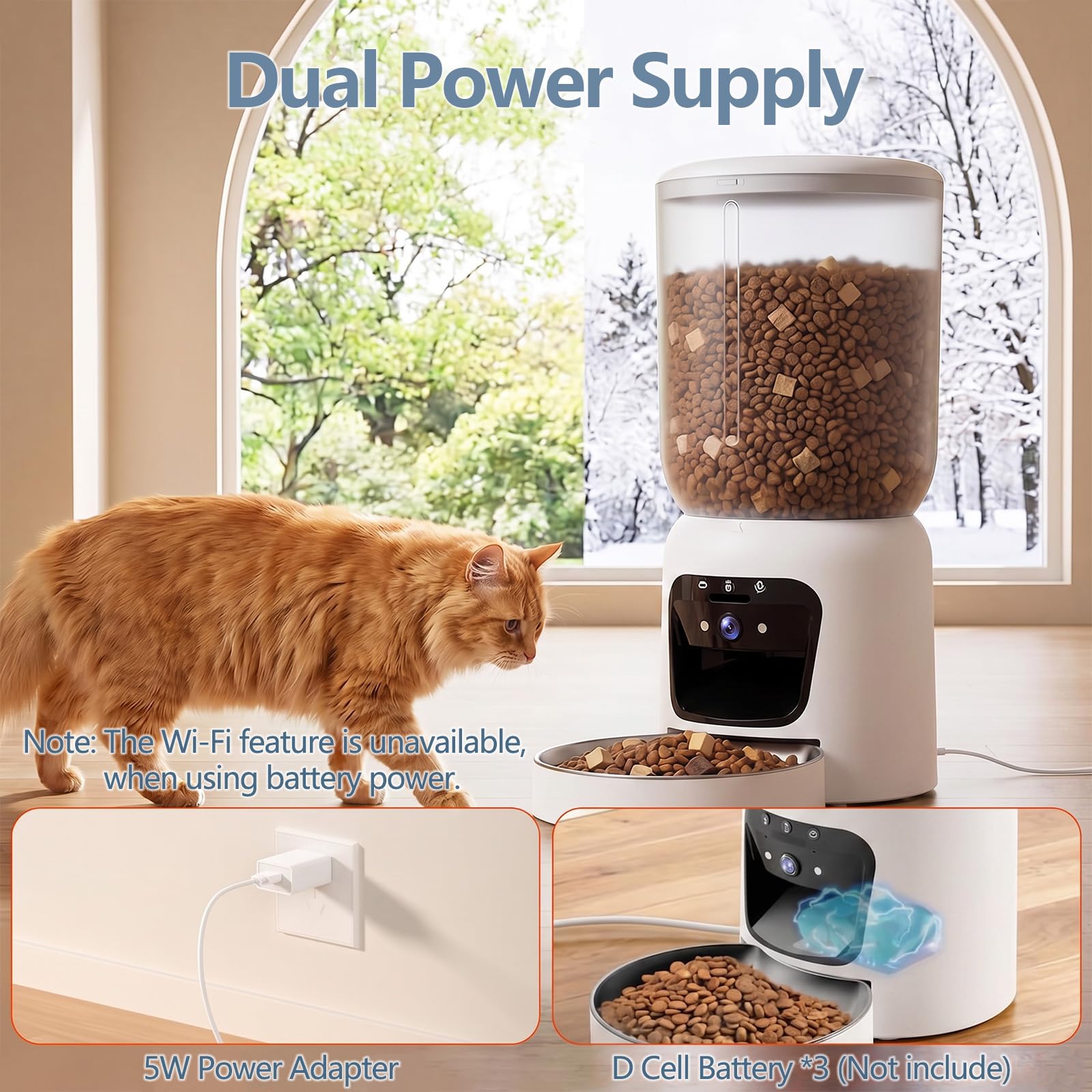 Distributore Automatico Cibo Gatti con Telecamera, 6L Crocchette Dispenser | Wifi 2K Camera con Visione Notturna a Colori, Rilevamento Movimento, App Programmabile 1 a 10 Pasti , Batteria di Riserva