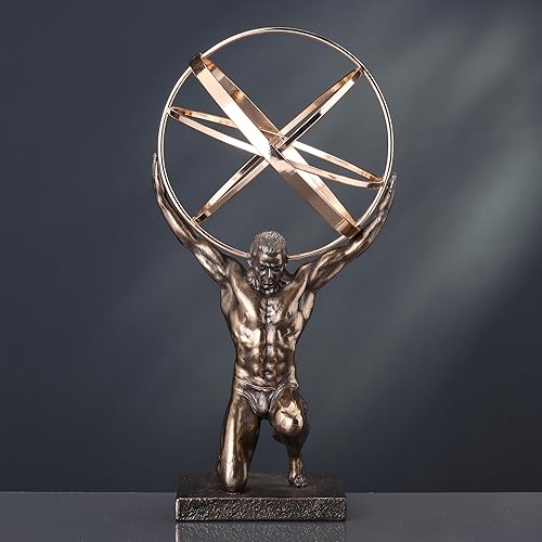Miniatura 2 de Veronese Design 9 pulgadas Atlas que lleva la estatua de la esfera celestial final del bronce antiguo de la resina del molde en frío