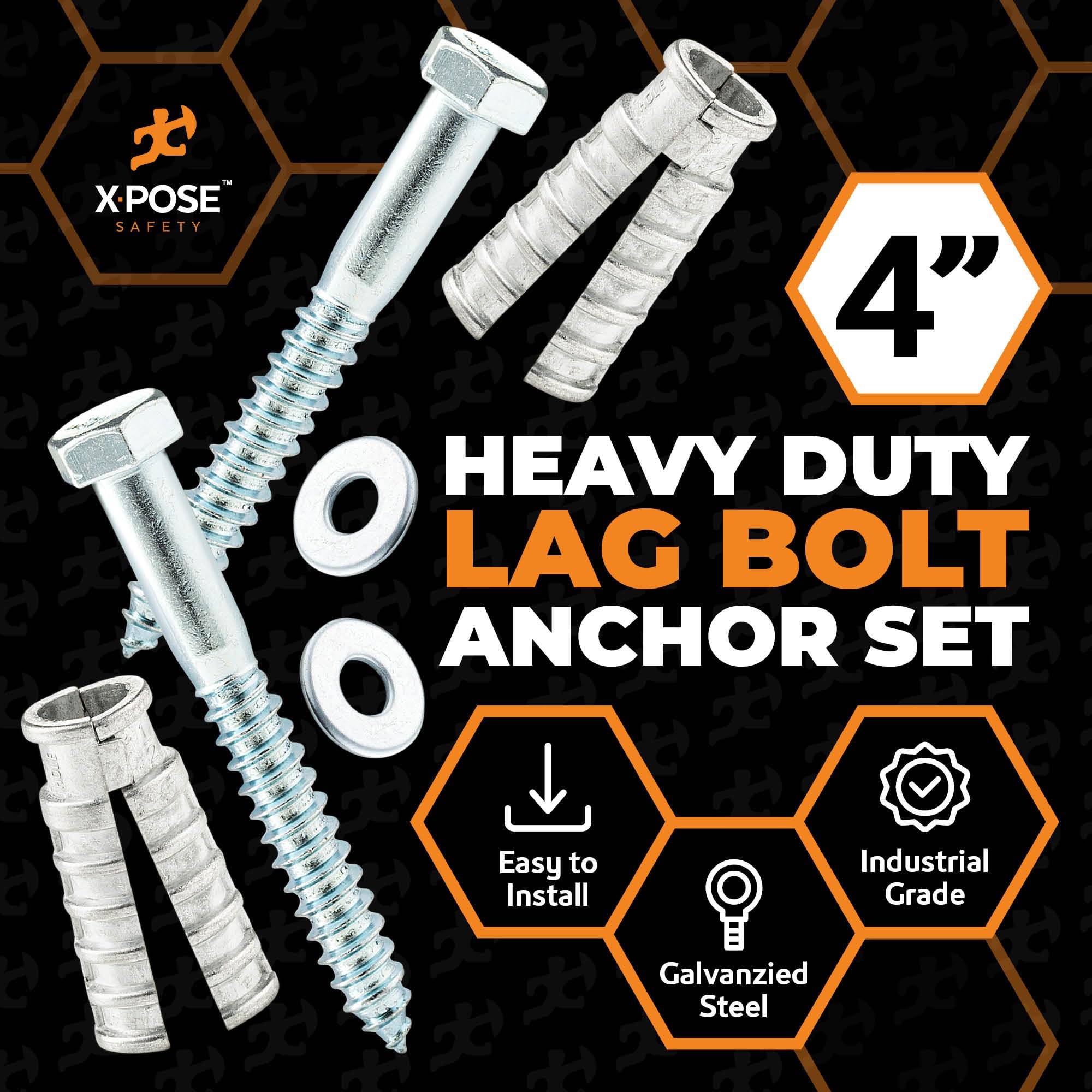 Set di ancoraggi per calcestruzzo con bullone di ritardo da 10,2 cm, scudo di ritardo e rondella, 50 set per confezione, viti da 1/2 "10,2 cm per dossi di velocità per asfalto, bulloni in acciaio