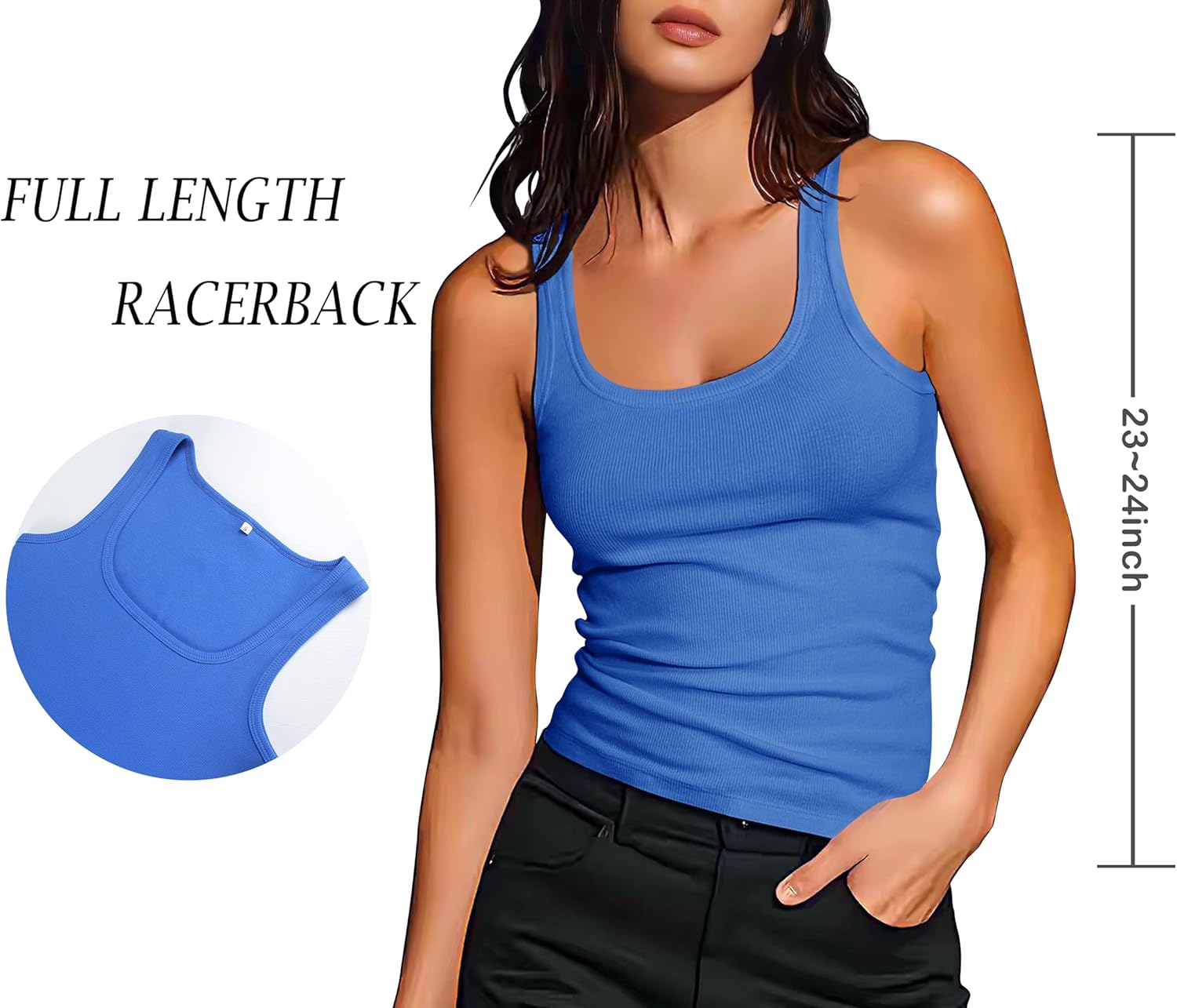 Artfish Women Sleeveless Ribbed Fitted Scoop Neck Full Length Racerback Basic Tank Tops - Image 2