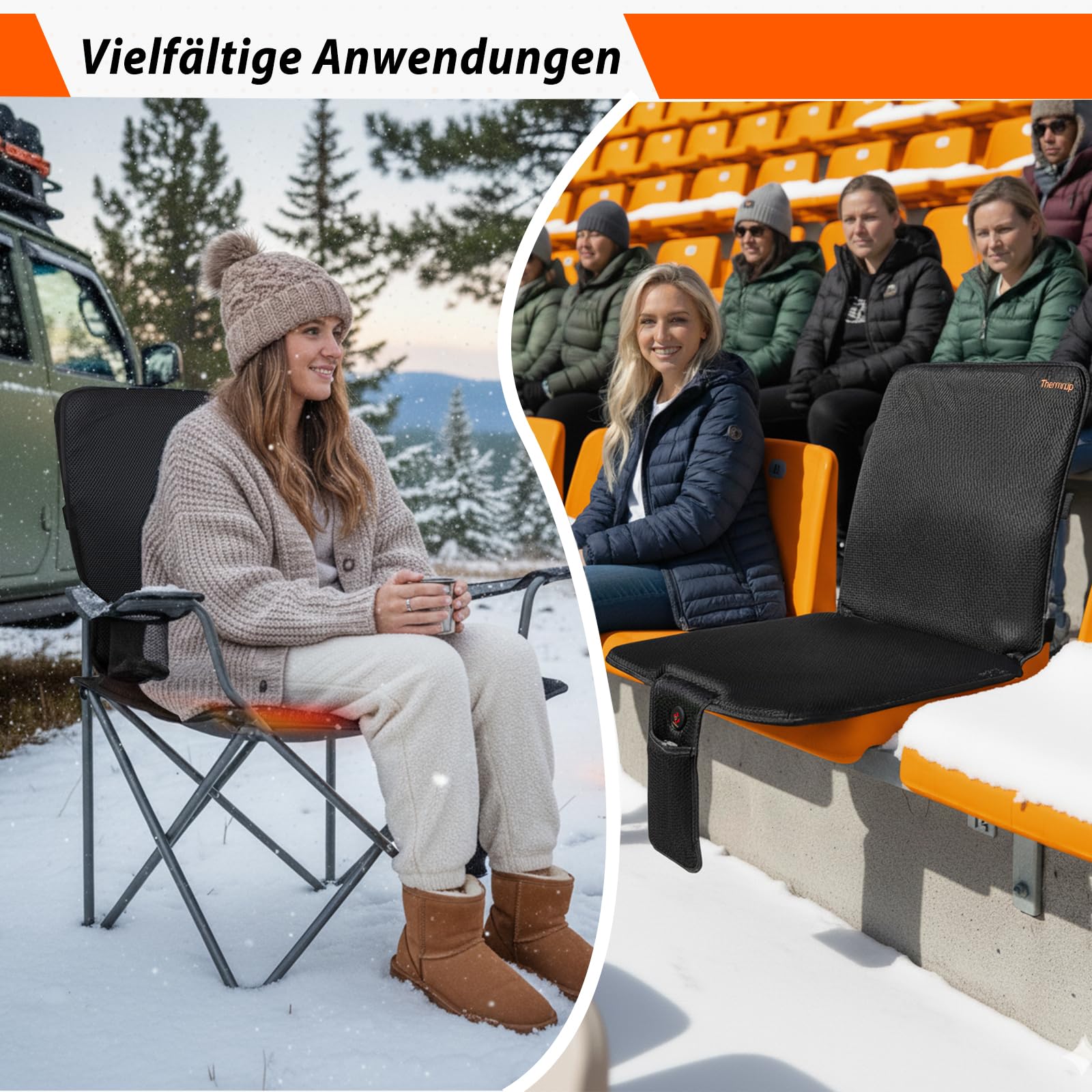 Thermrup Mobile Beheizbare Sitzauflage Ferninfrarot Heizkissen – Akku- & Netzbetrieb, 3 Heizstufen, Ideal für Ideal für Bürostuhl, Rollstuhl, Gartenstuhl, Campingstuhl