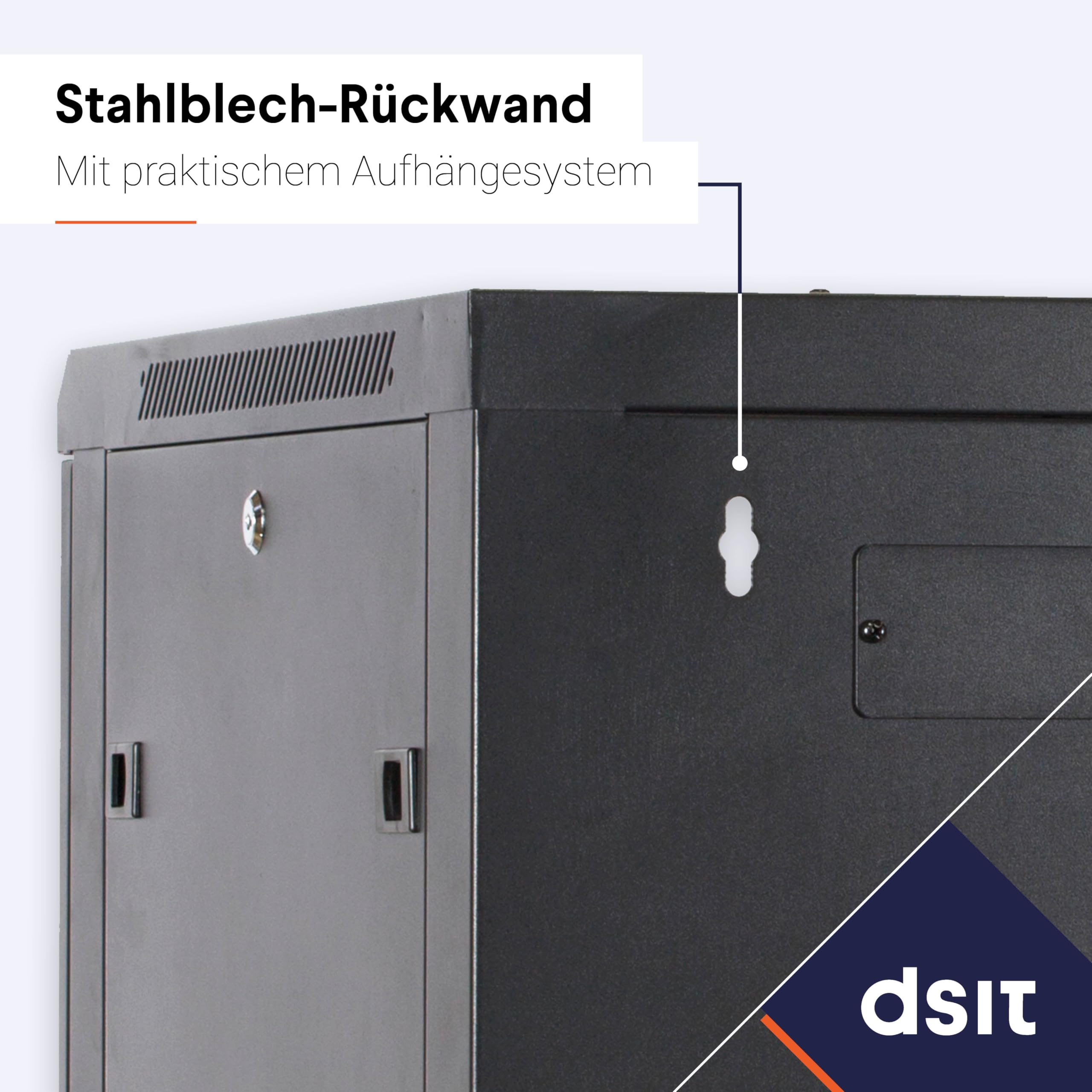 4HE Netzwerkschrank (Serverschrank) 19 Zoll Wandmontage - mit Glastür (BxTxH) 600 x 450 x 280mm - Schwarz - Traglast 60 kg