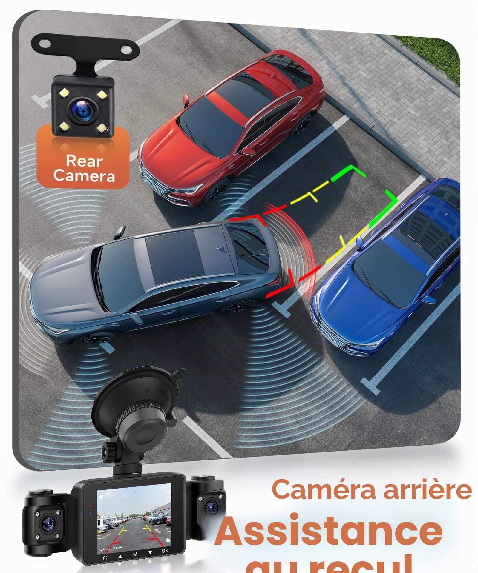 Rimoody 4 Canaux 360° Dashcam Voiture, 4 Caméras 1080P Avant Arrière Gauche Droite, Vision Nocturne, Vidéo en Boucle, G-Sensor, Moniteur de Stationnement 24H, Aide au Stationnement