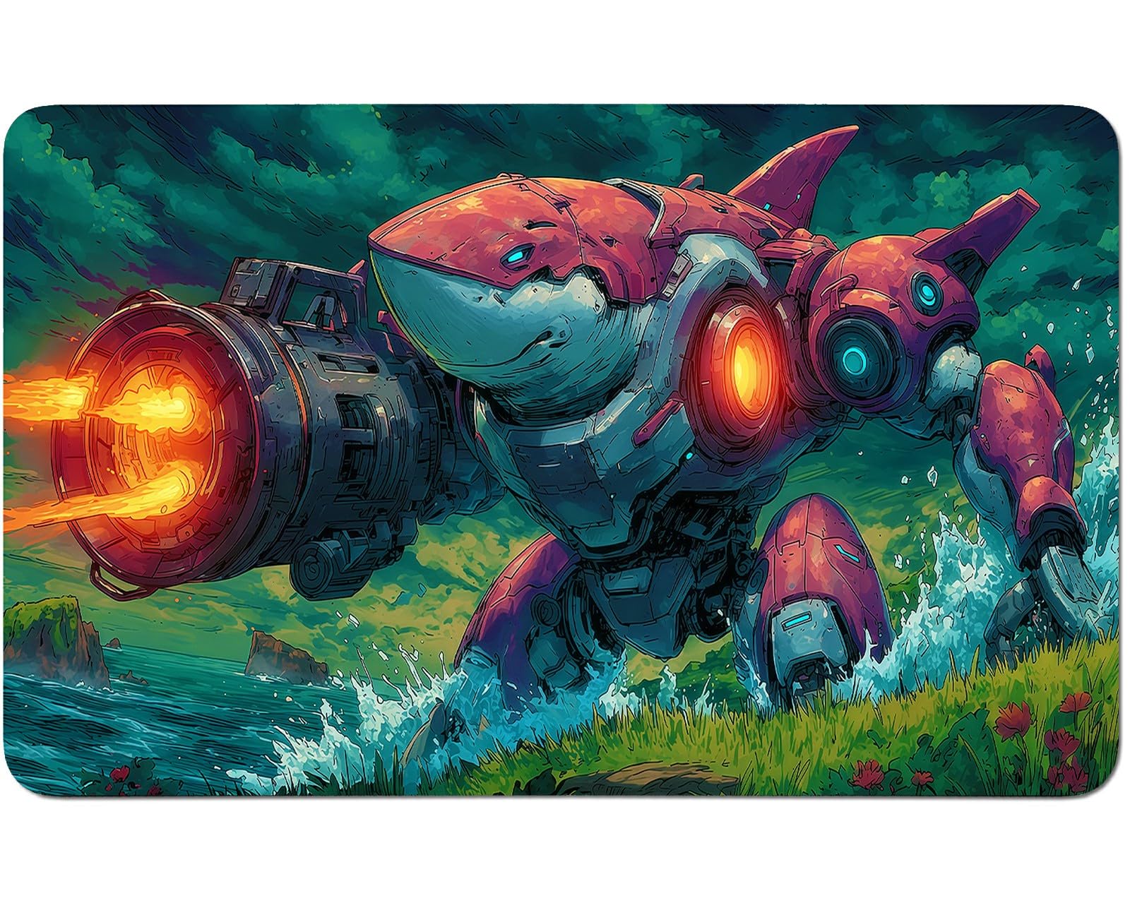 RWUTYTIUL Pink Shark for TCG Playmat 24 X 14 Inch with Play Zones, Stitched Card Game Mat for Commander Board MTG RPG CCG Desktop Tablet Mouse Pad for Enthusiasts Playing Accessories