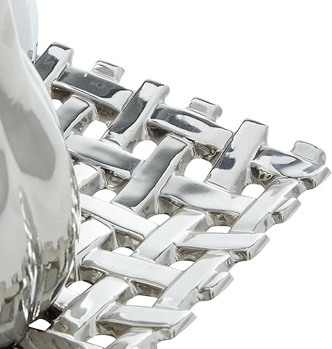 Miniatura 2 de Deco 79 Escultura decorativa de frutas de cerámica con plato juego de 4 12 pulgadas de ancho 1 pulgada de alto plata