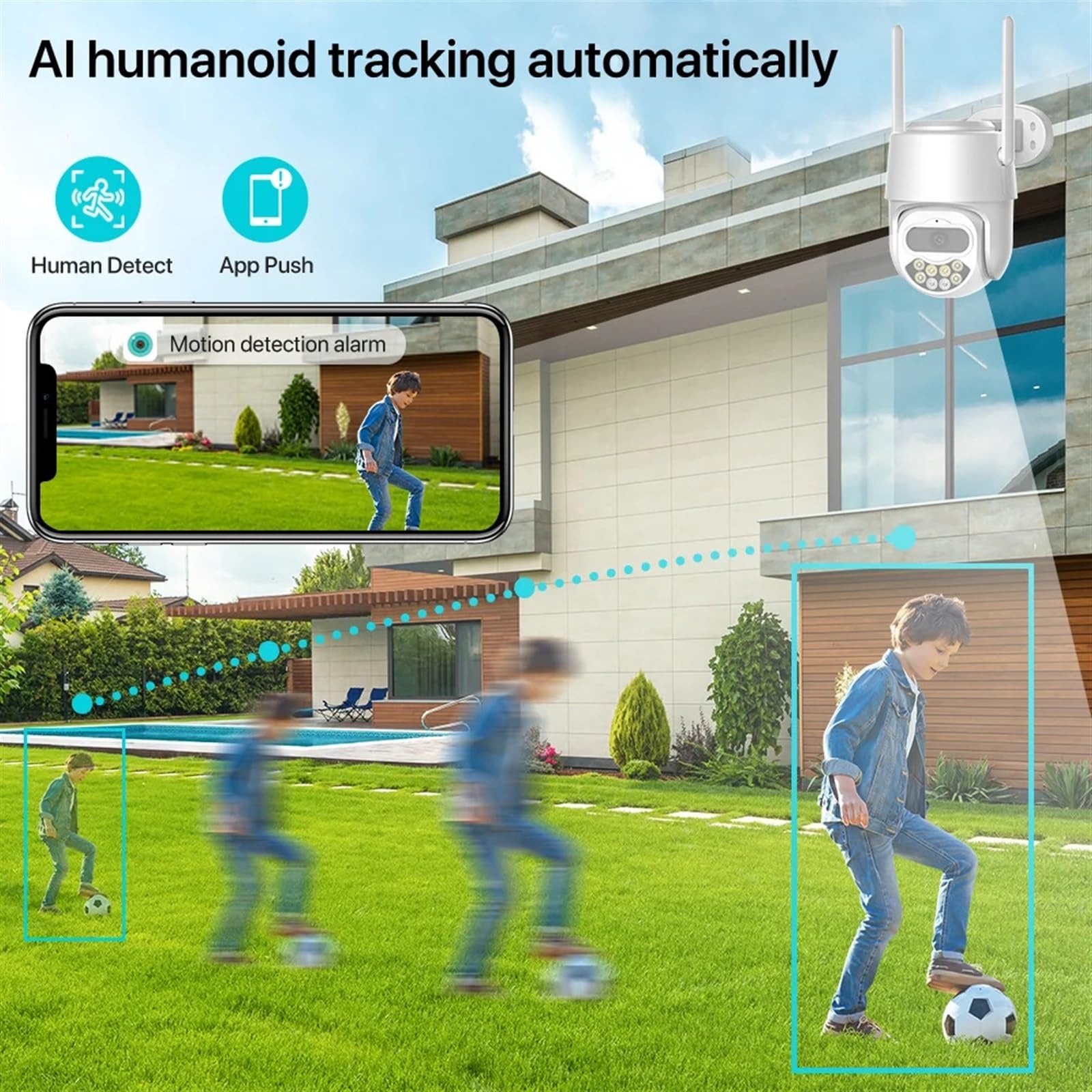 Kamera PTZ 4MP 2K HD zewnętrzna kamera IP do monitoringu AI wykrywanie człowieka dwukierunkowy dźwięk CCTV kamera do nadzoru wideo P2P Łatwa instalacja(4MP NO SD Card)
