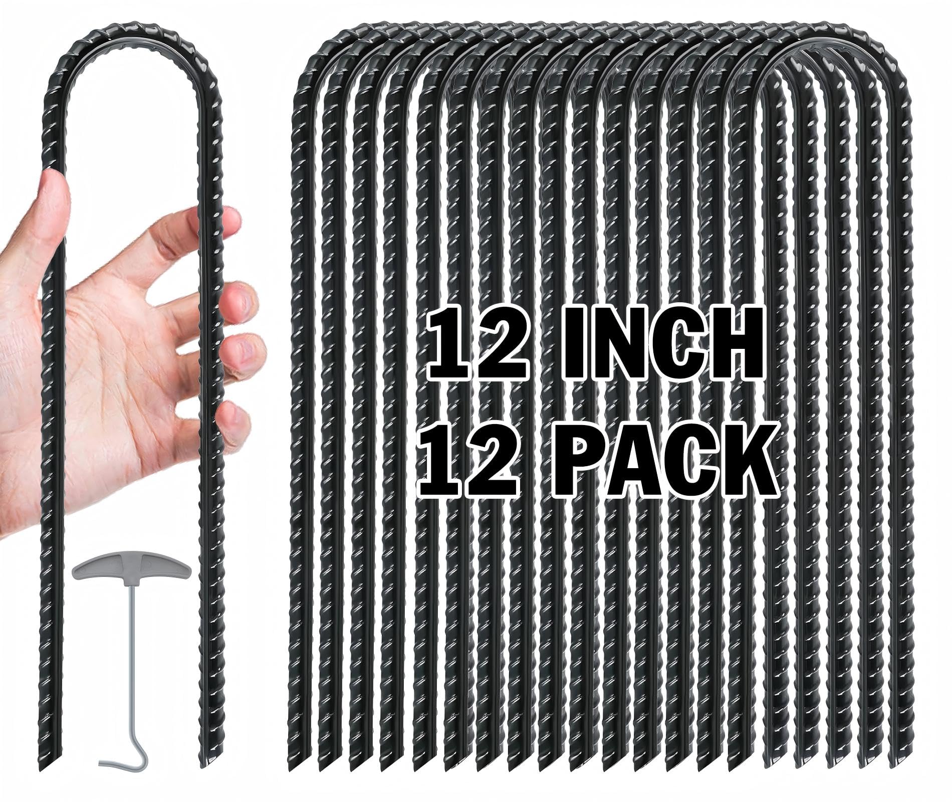 Gtongoko 12 Pack Trampoline Stakes, Accessories, 12 12 Inch, Black