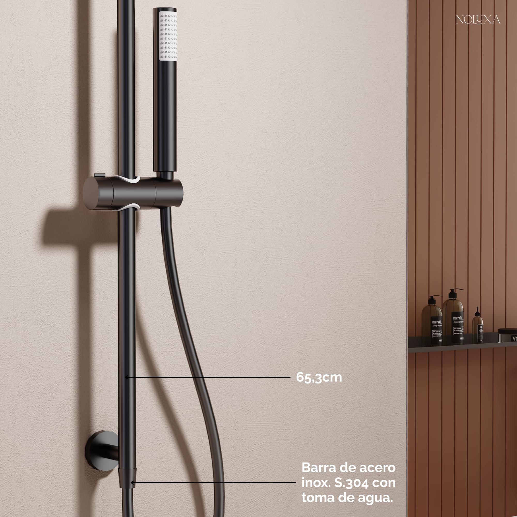 IMEX - Barra de Ducha Pared 65cm Níquel Cepillado | Barra de Acero Inoxidable S.304 Redonda con Soporte para Alcachofa de Ducha Ajustable | Recambio Original IMEX