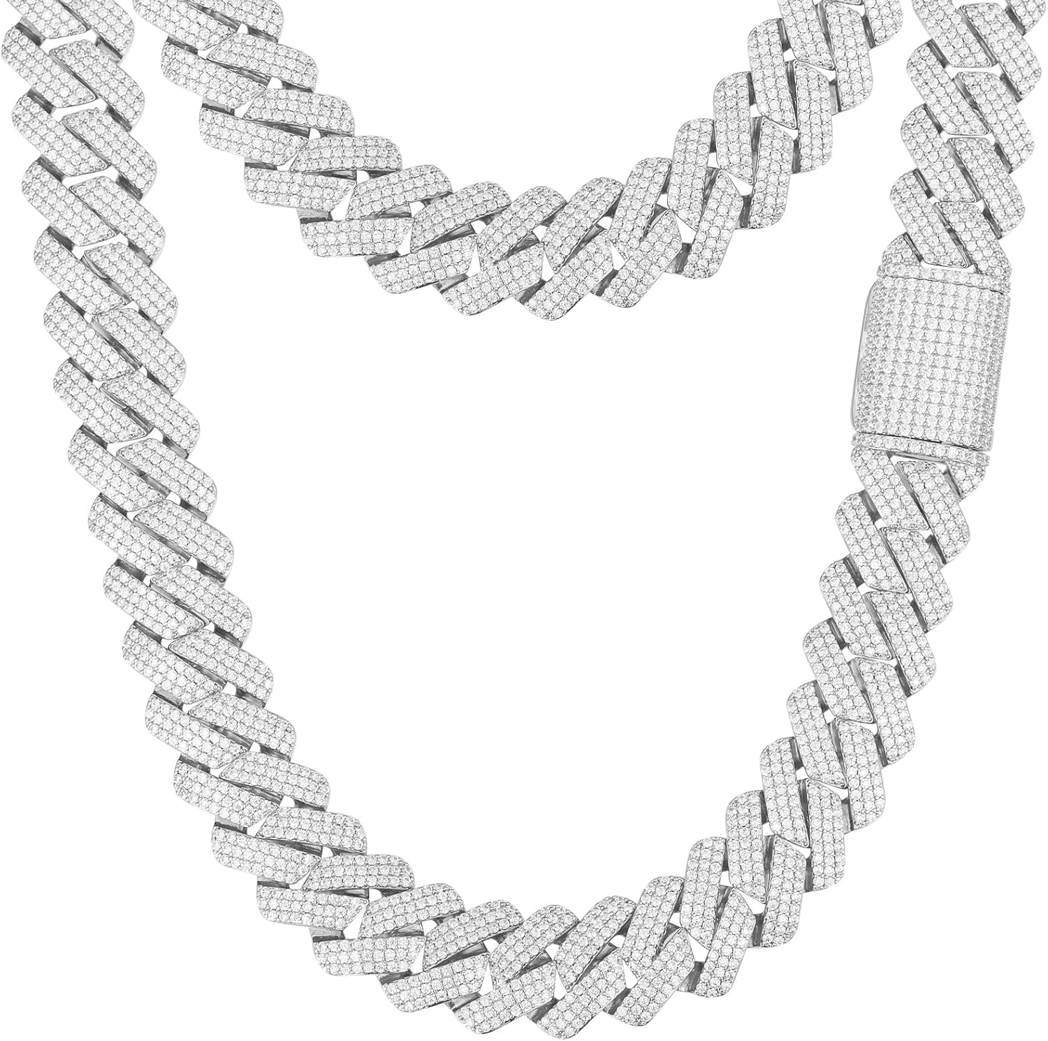 Ucciyo Cadena de eslabones cubanos de 0.787 in para hombre, cadena chapada en oro de 18 quilates, collar cubano de zicrón 5A+ con diamantes de