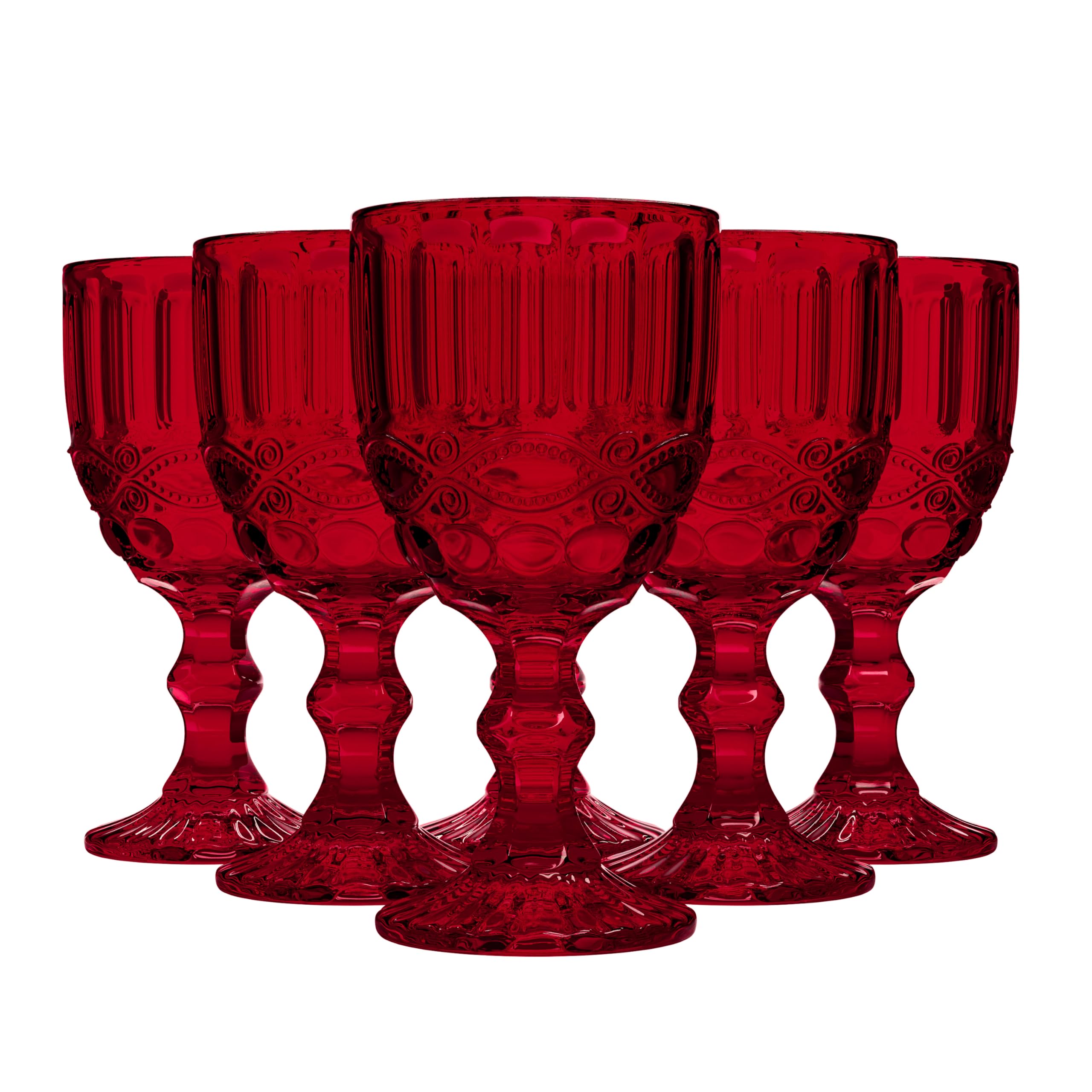 Elle Decor Vintage Wine Glasses, Set of 6-8.4oz Colored Glass Goblets for Red/White Wine, Cocktail, Iced Tea - BPA Free Drinkware for Summer Parties Dining & Entertaining (Red)