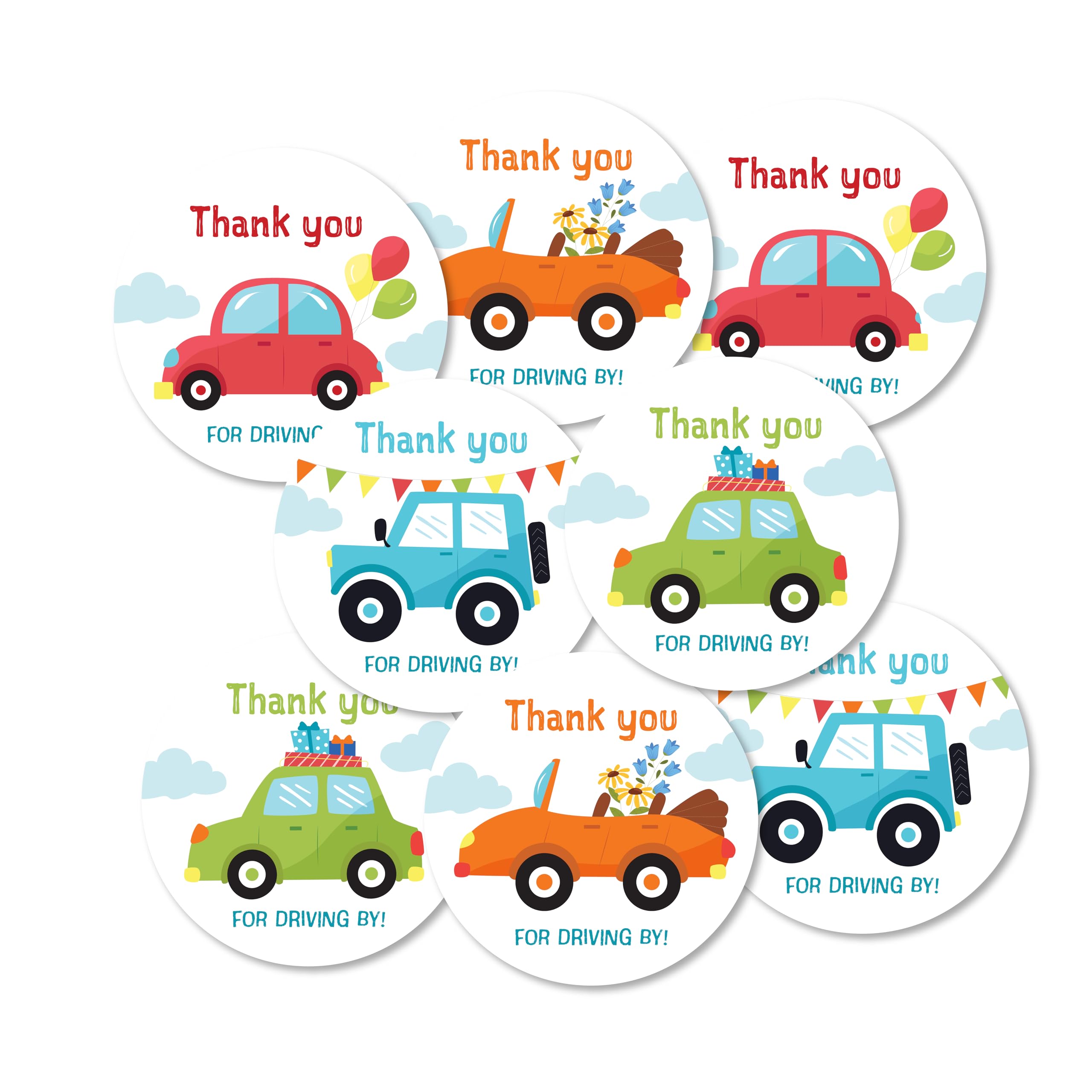 Car Themed Thank You for Driving by Party Stickers, 40 Count, 2 Inches, Round, 4 Unique Designs-image-47
