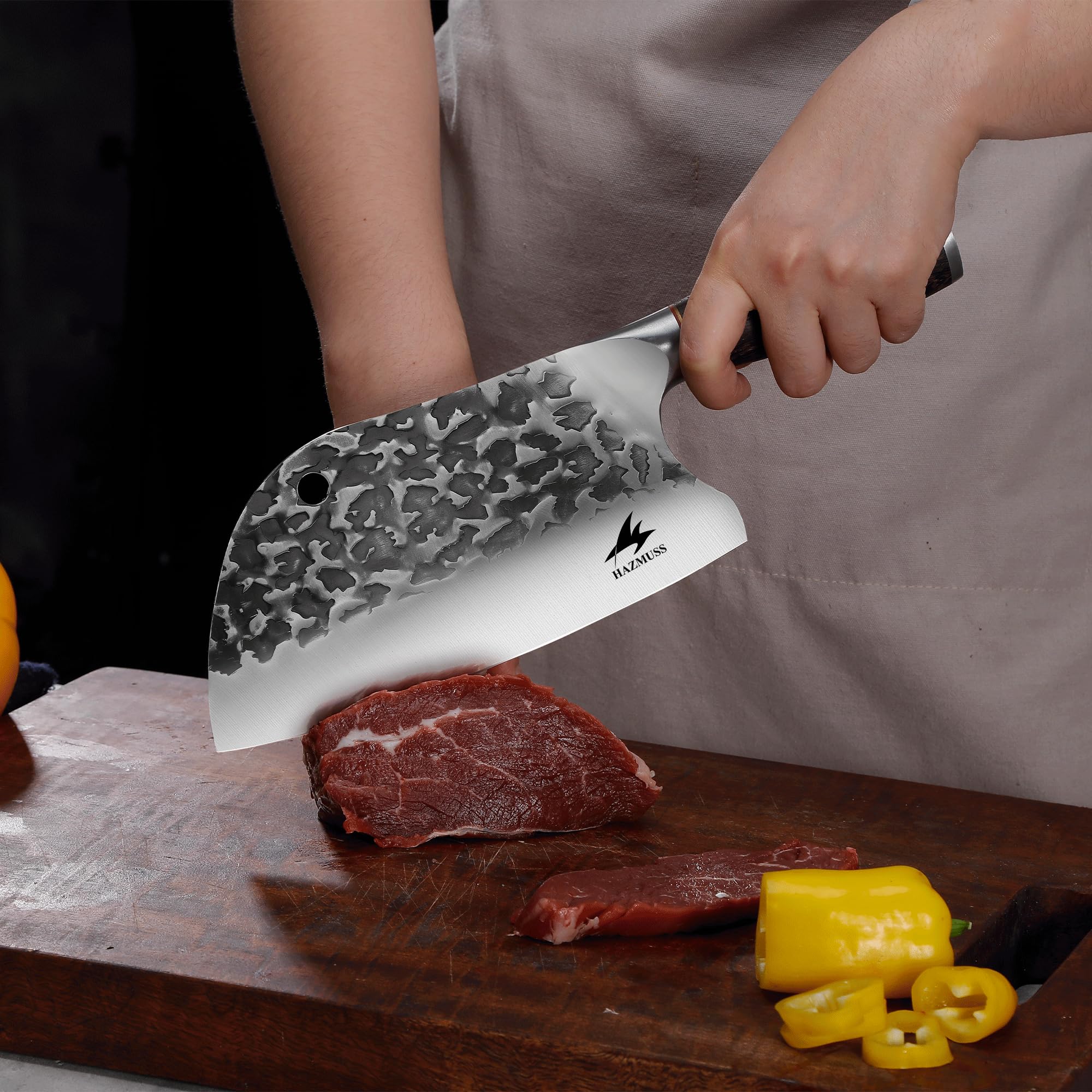 19,8 cm Geschmiedetes Küchen Fleischbeil Hochkohlenstoff Edelstahl Geschmiedetes Küchenmesser Mehrzweck Hack Und Schneidemesser mit Chicken Wing Holzgriff Für Fleisch Und Gemüse