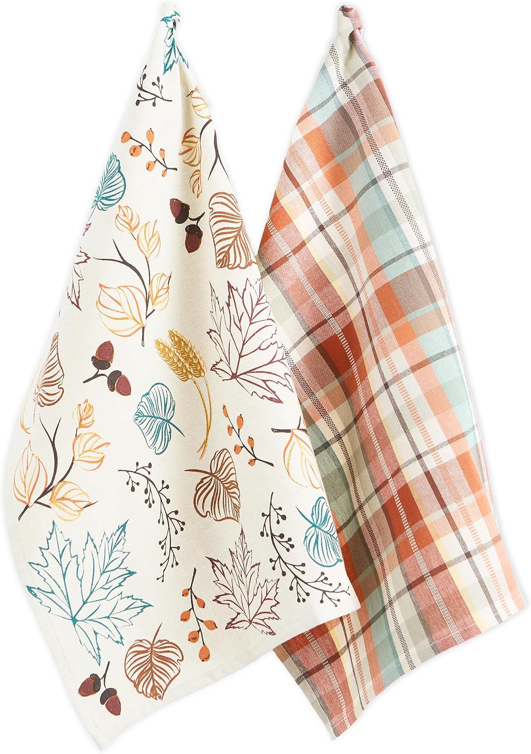 DII Fall Basics Kitchen Dishtowel Collection Printed & Plaid Fall Dish Towel Set, 18x28, Autumn Leaves, 2 Count