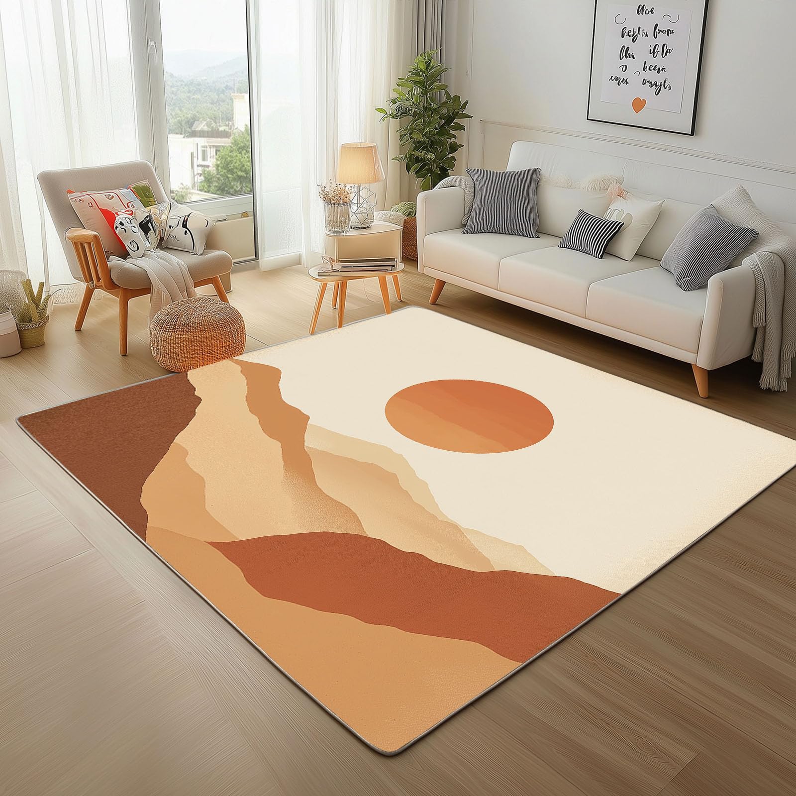 Tapis Salon Lavable 160x230cm Grand Motif Paysage de Montagnes