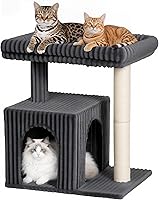 KinoTail Cat Tree for Large Cats - 22.8in Tower with 20.9x15.7in Perch Bed, 2-Door Condo & Sisal Scratching Post, Dark Gray