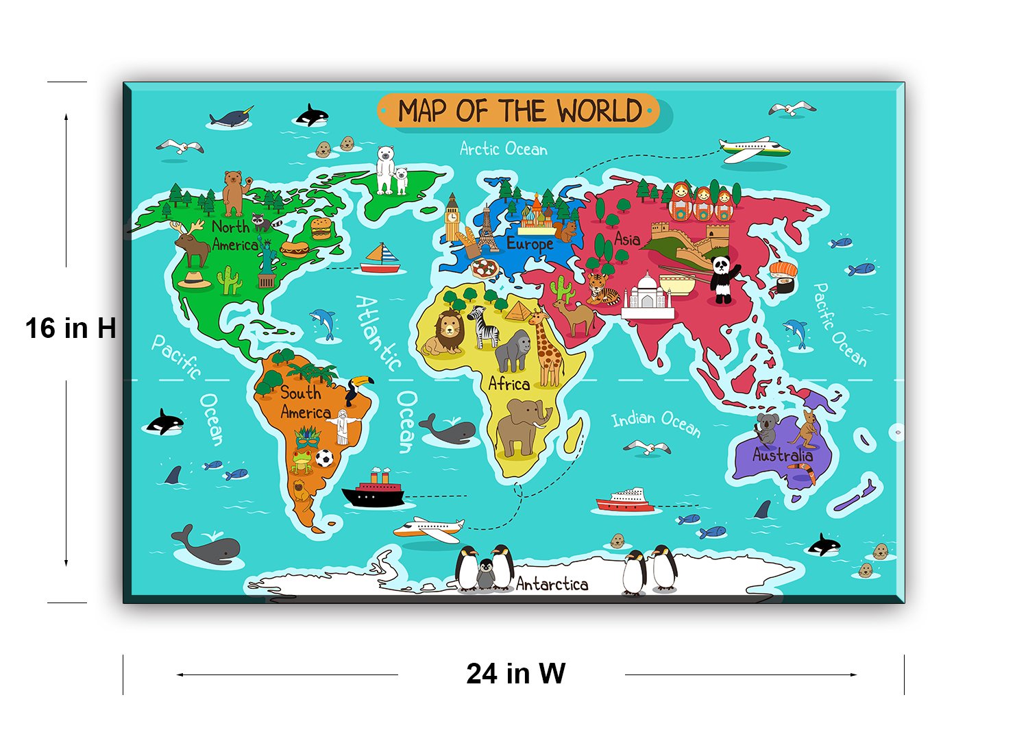 Set of nursery map Animal map canvas World map Canvas Animal world map