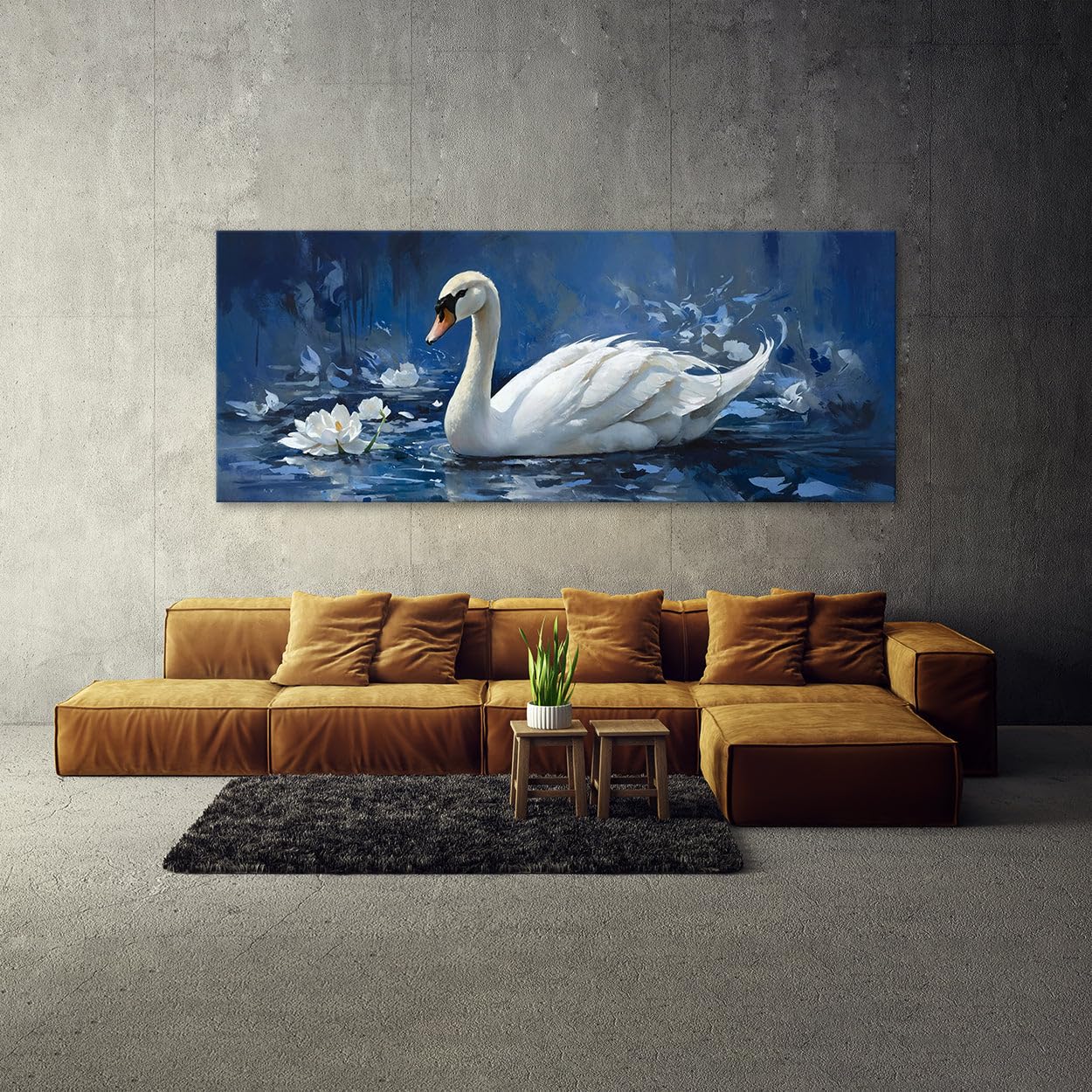 Amazon.com: Sense Canvas Swan Elegant Blue Harmony 19 Canvas Art