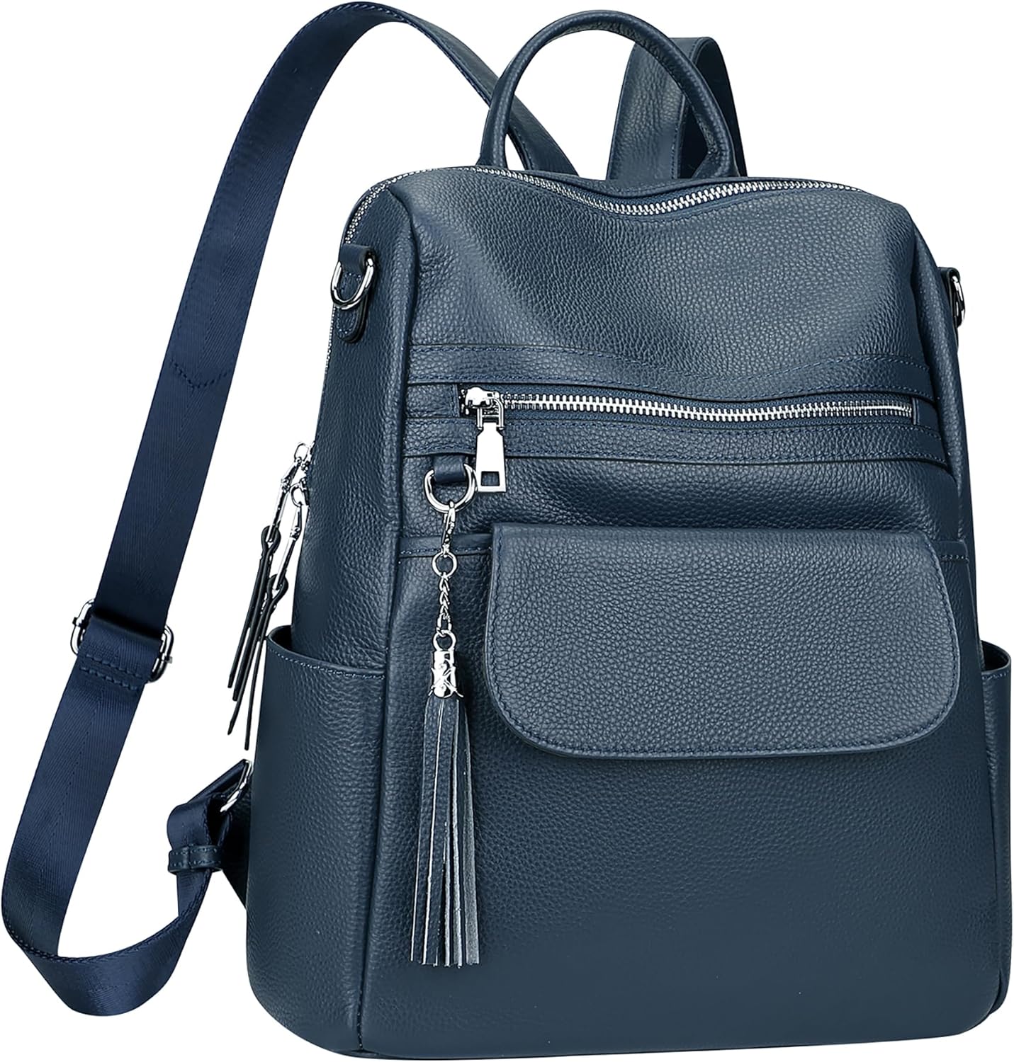 ALTOSY Genuine Leather Backpack Purse for Women Large Convertible Shoulder bag Ladies Crossdody Bag with Tassel(S115 Indigo Blue) - Image 2