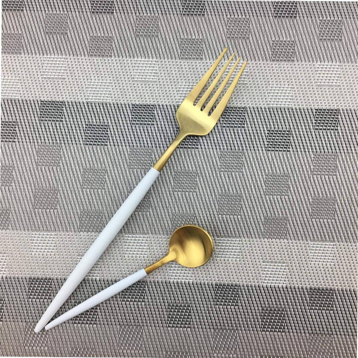 16-Piece White+Gold Flatware Set,Titanium Colorful Plated Stainless Steel,Include Knife/Fork/Spoon/Teaspoon,Cutlery Set,Suitable for Kitchens,Families,Hotels Dinnerware set Dishwasher Safe