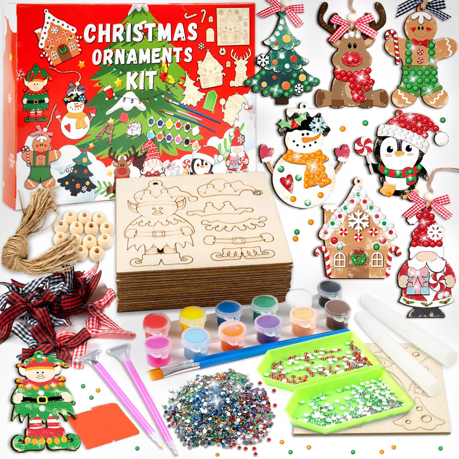 GuassLee DIY Christmas Ornaments Crafts for Kids - Unfinished Wooden Crafts Christmas Hanging Blank Ornaments for Kids Crafting Painting Tree Christmas Activities Party Favors Decorations