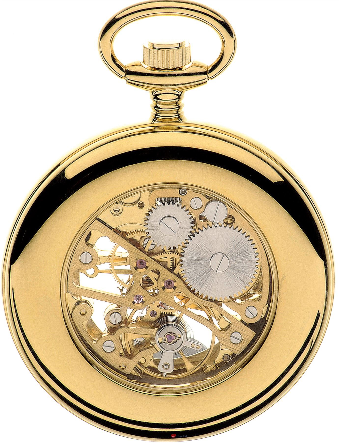 I LUV LTD Reloj de Bolsillo de Cara Abierta con Esqueleto Chapado en Oro y números Romanos 17 Joya