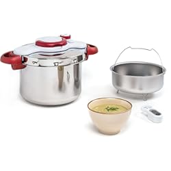 Olla Express Monix Veloce Tefal Olla a Presión Clipso Minut Perfect 6 L - Acero Inoxidable con Cinco Sistemas de Seguridad y Cierre Fácil Con Una Sola Mano con Cestillo Vapor Integrado, Multicolor, 22 cm